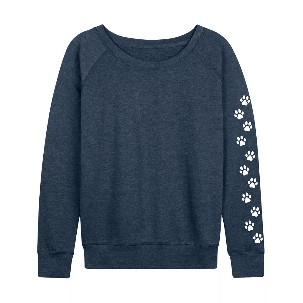 Women's Paw Prints Sleeve French Terry Long Sleeve Tee, Girl's,  Product Image