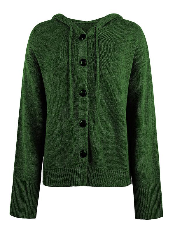 Wrap Buttoned Hooded Solid Color Cardigan Product Image