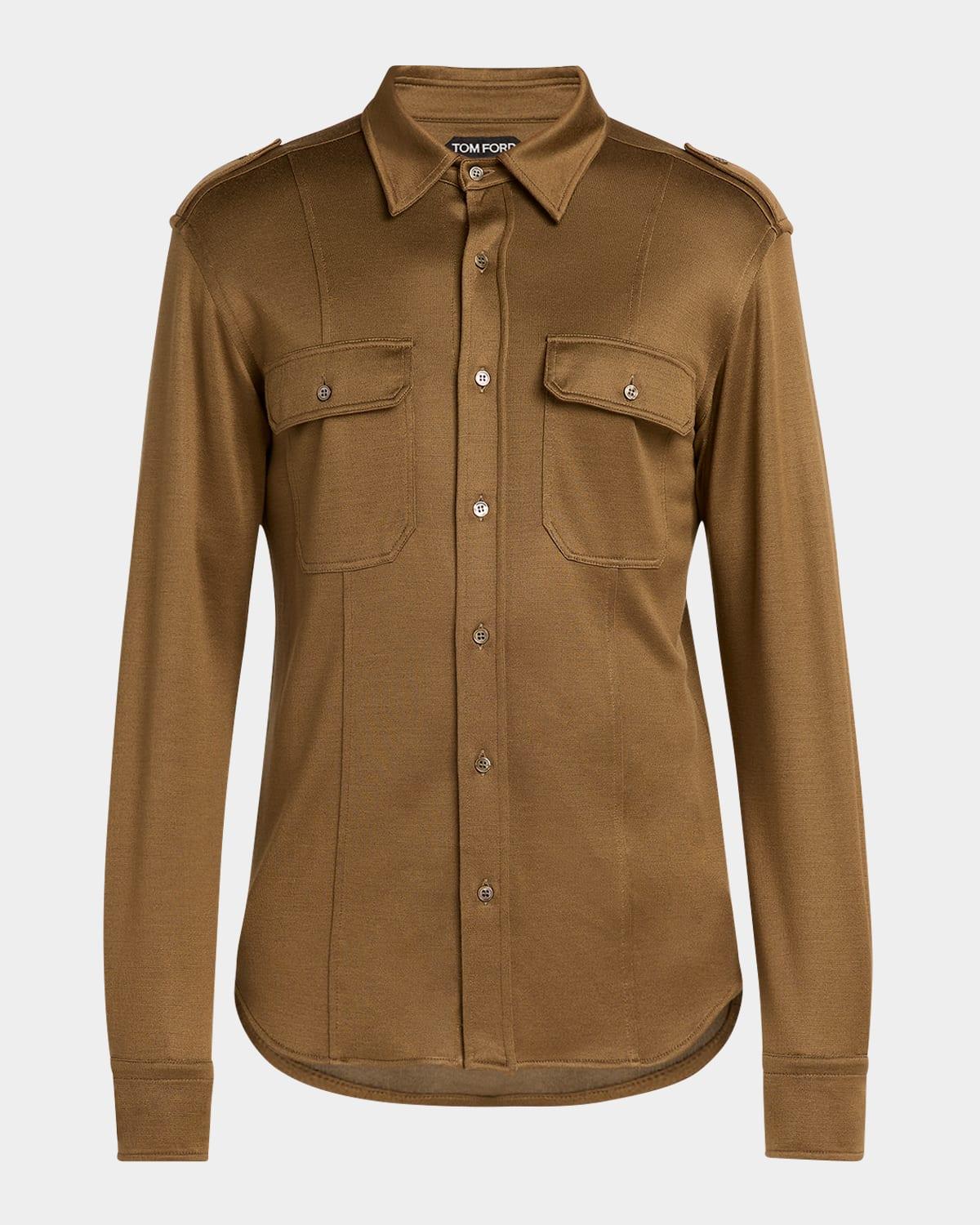 Mens Silk-Blend Military Shirt Product Image