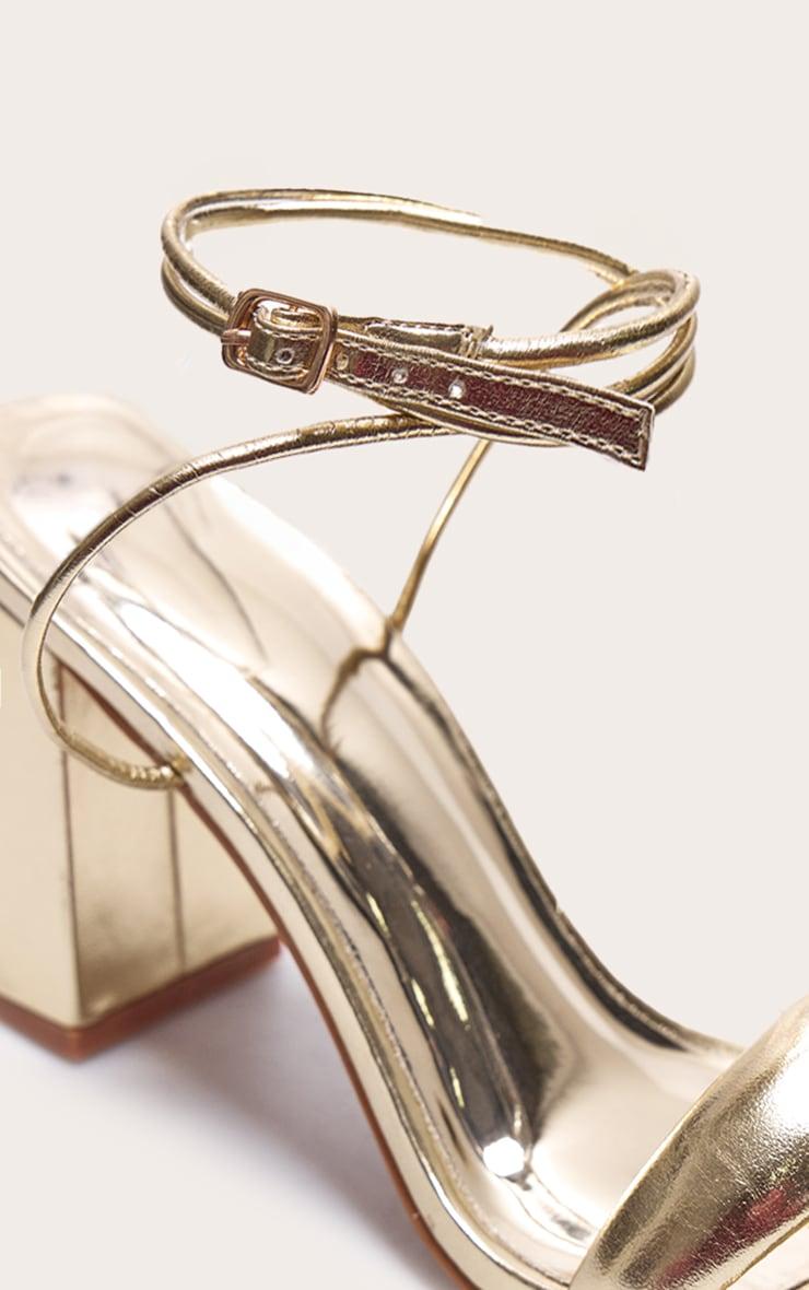 Gold Wide Fit Pu Square Toe Quilted Low Block Heeled Sandals Product Image