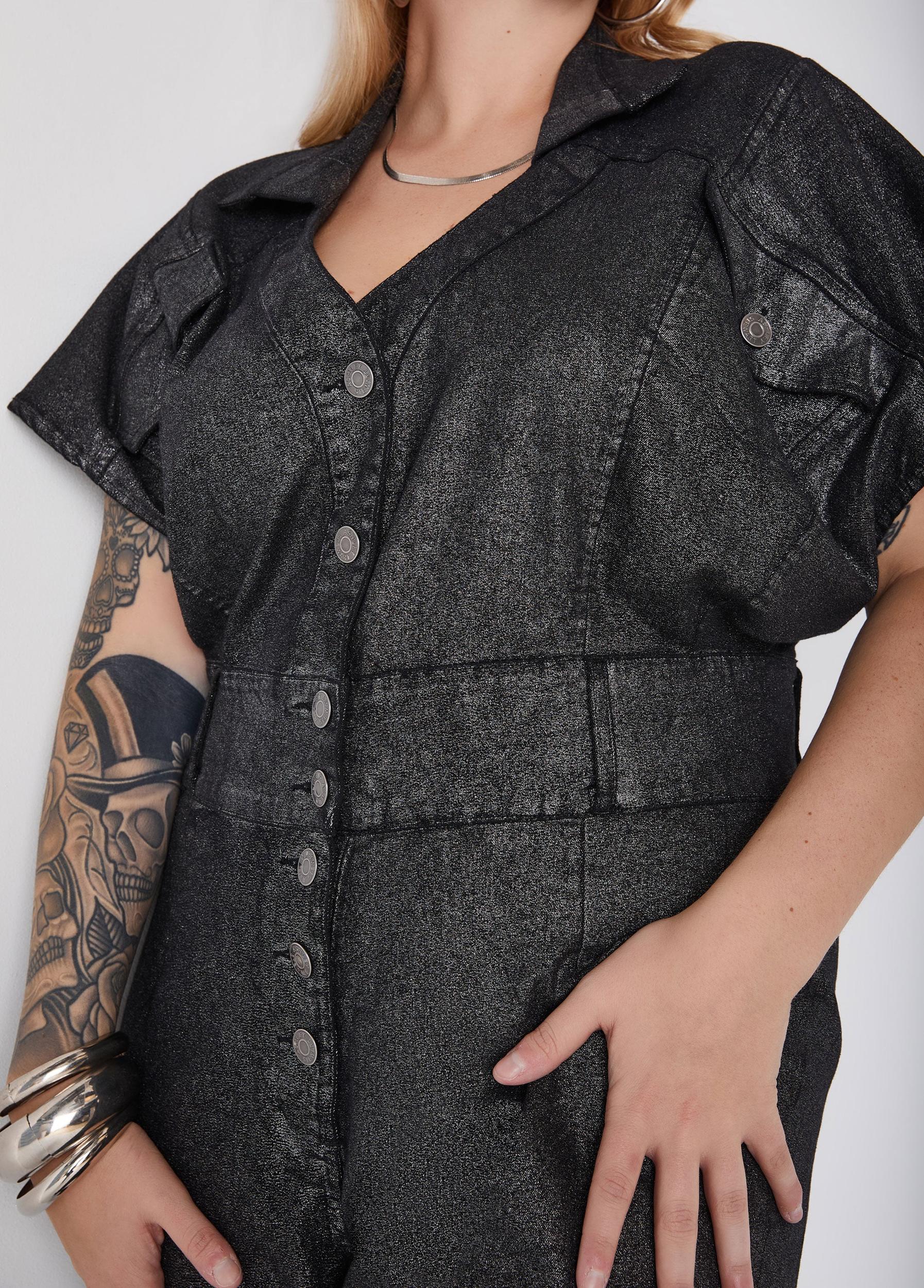 Metallic Coated Denim Jumpsuit Product Image