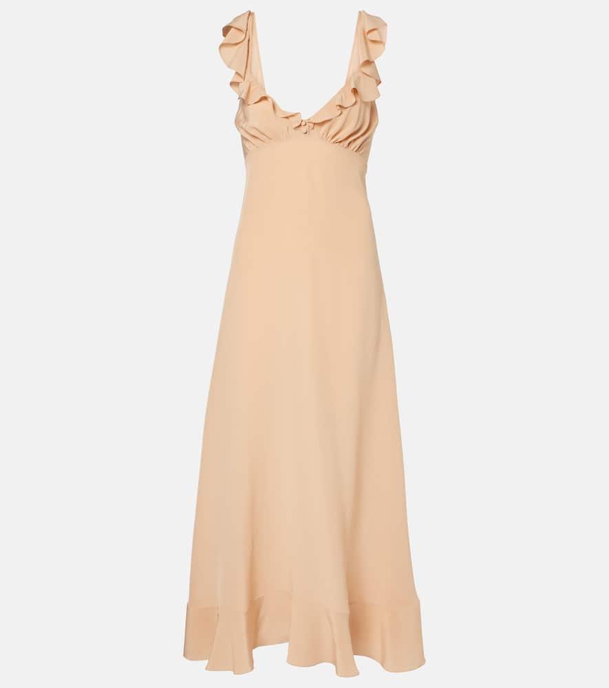 CHLOÉ Long Silk Dress With Flared Skirt And Ruffled Straps In Beige Product Image