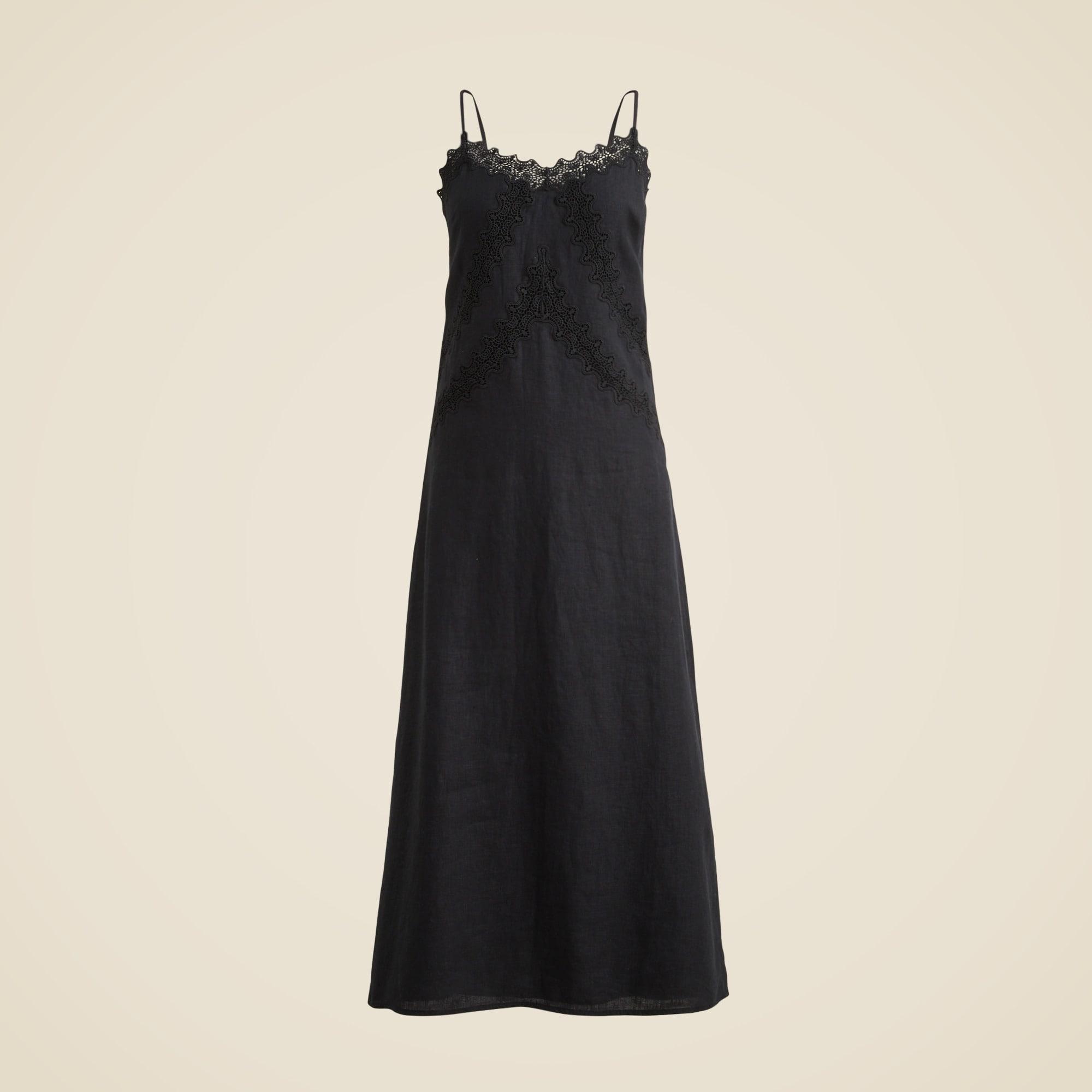 Lace-trim slip dress in linen Product Image