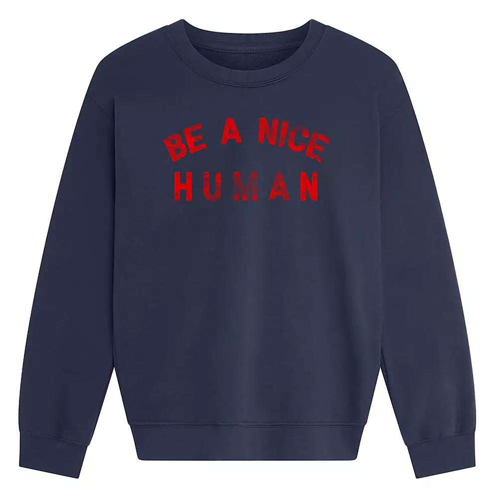 Womens Be A Nice Human Graphic Crewneck Pullover, Girls Blue Product Image