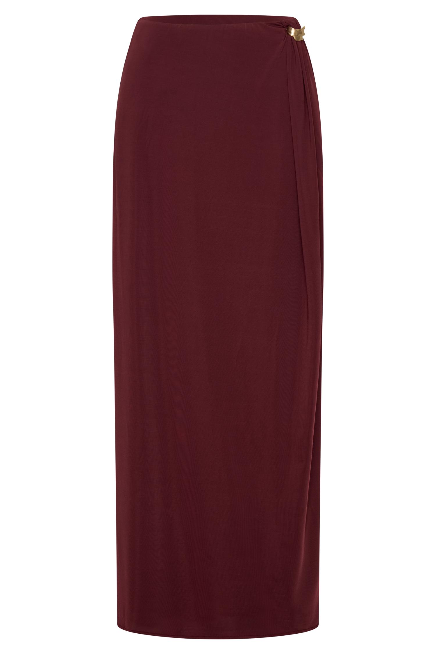 Bridget Slinky Maxi Skirt With Hardware - Burgundy Female Product Image