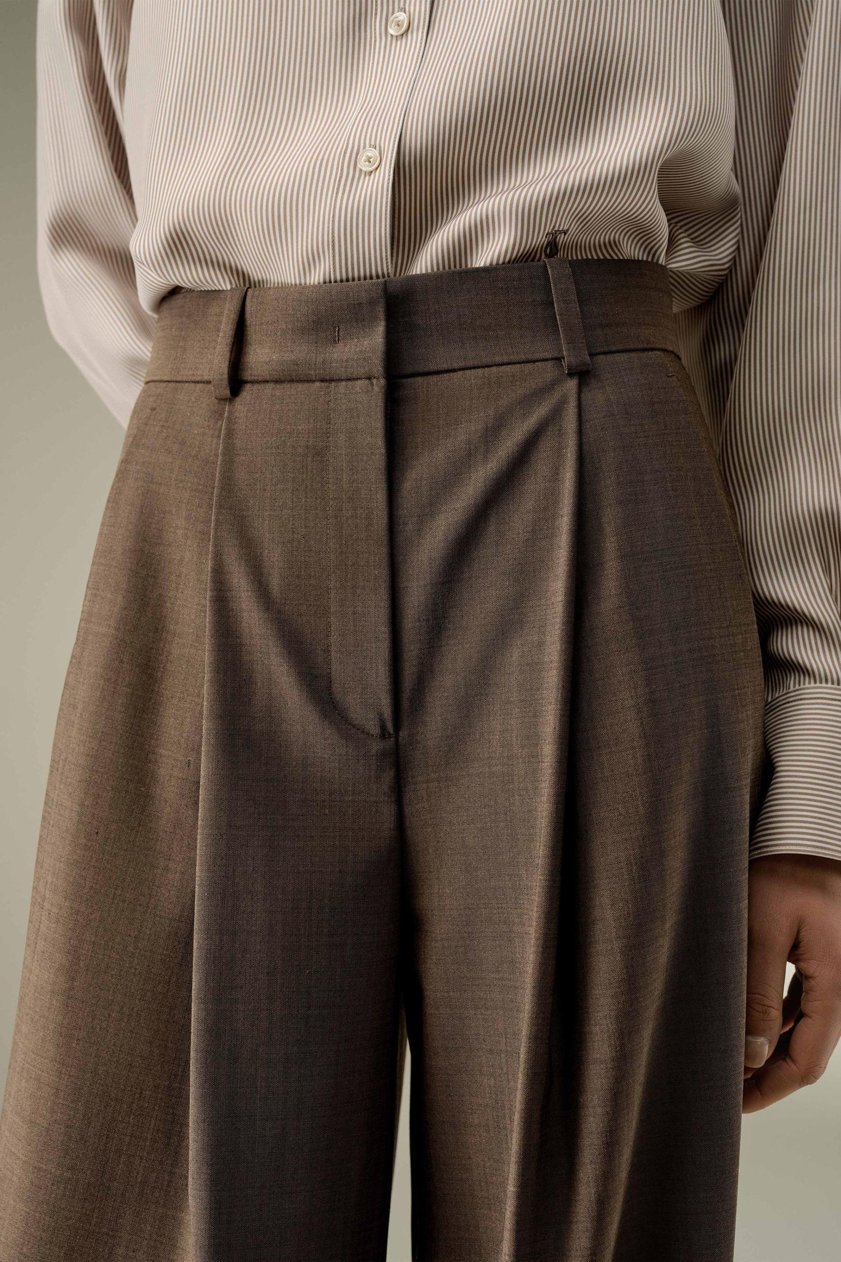 Front-Pleated Silk-Wool Blend Trousers Product Image