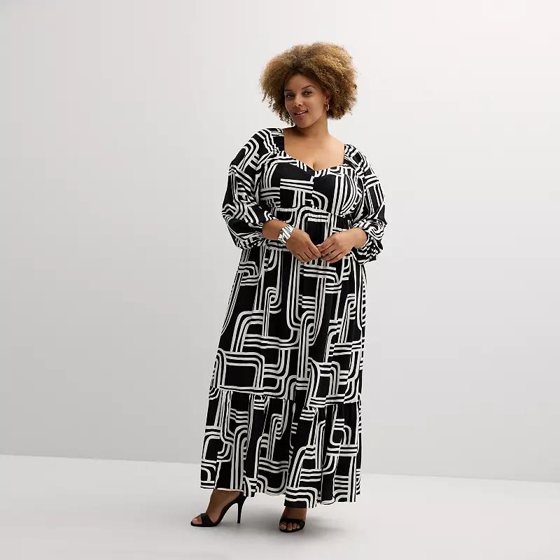 Plus Size Nine West Sweetheart Maxi Dress, Women's, Size: 0X, Black Relinked Lines Product Image