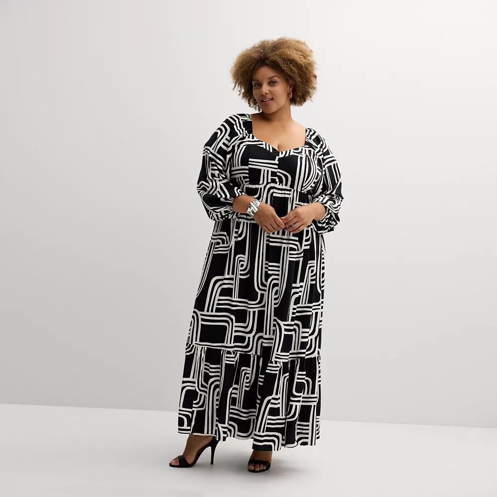 Plus Size Nine West Sweetheart Maxi Dress, Women's, Size: 0X, Black Relinked Lines Product Image