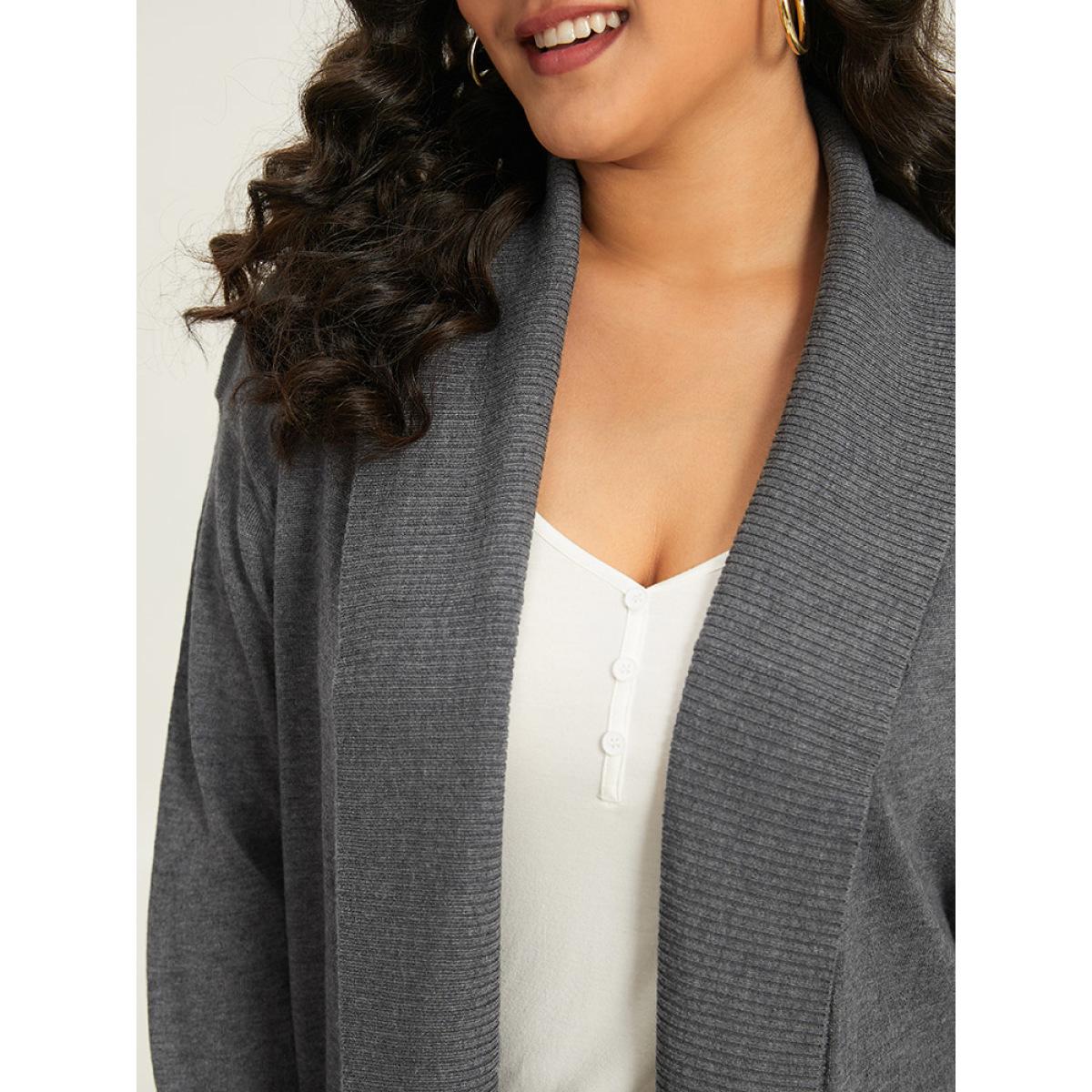 Plus Size Supersoft Essentials Plain Texture Arc Hem Cardigan Gray Women Casual Loose Long Sleeve Everyday Cardigans BloomChic 28/5X Product Image