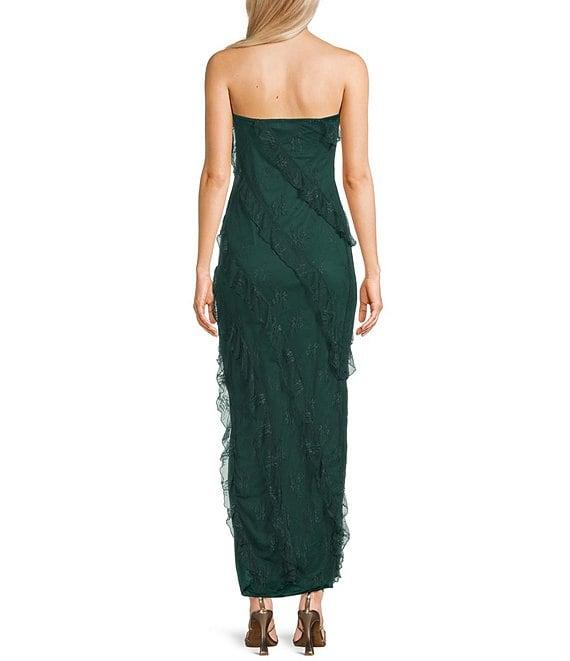 Allison & Kelly Strapless Lace Asymmetric Ruffle Midi Dress Product Image