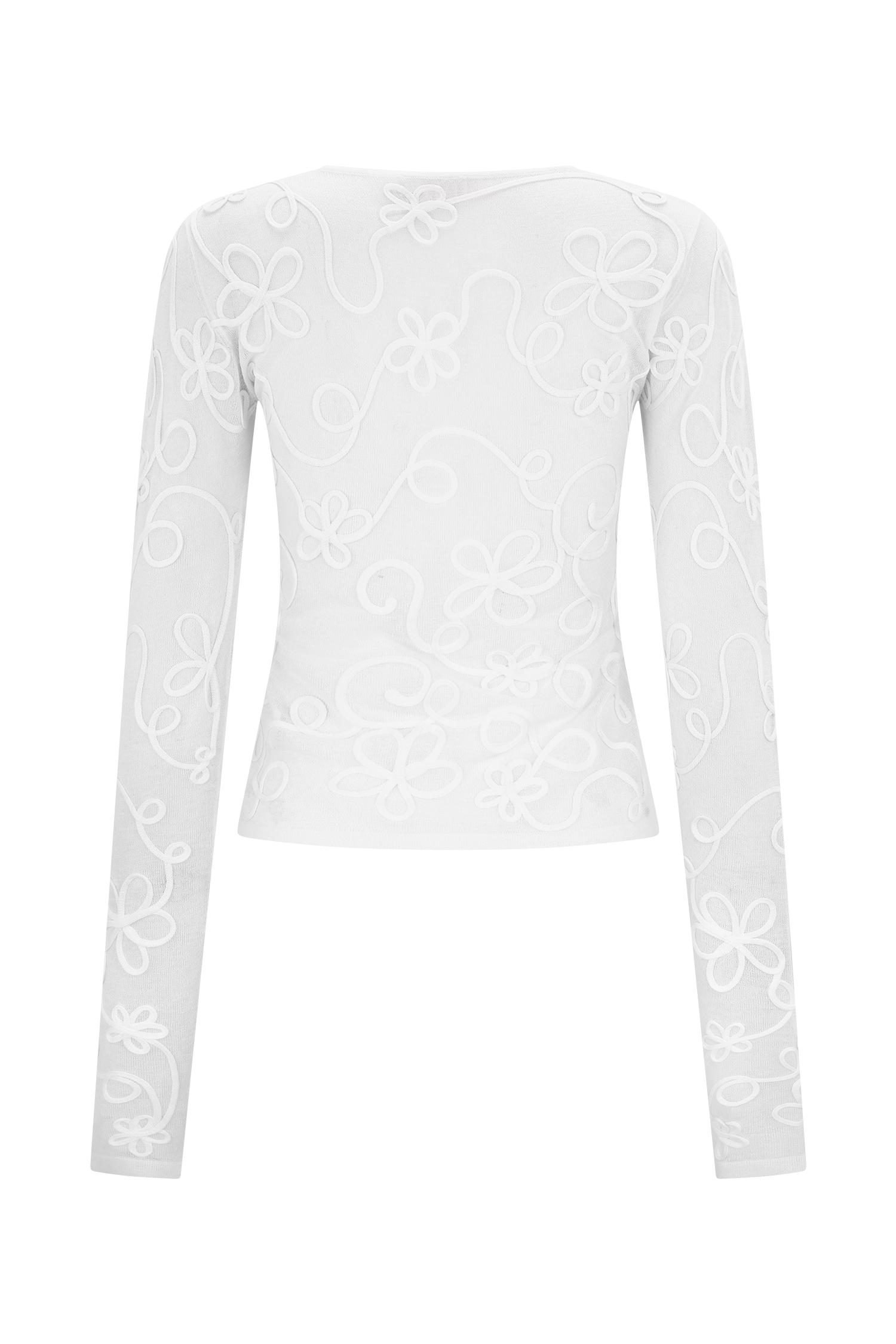 Omari Embroidery Long Sleeve Knit Top - Ivory Product Image