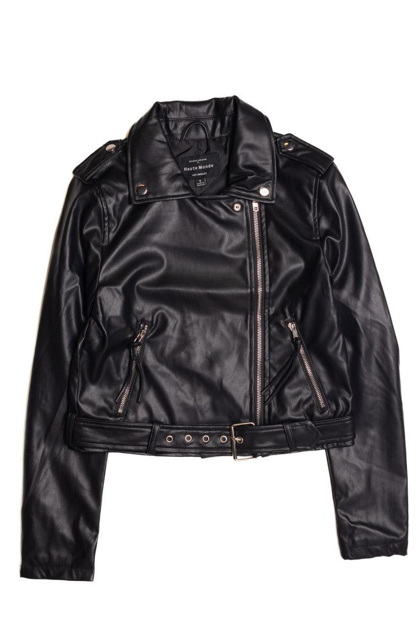 Pleather Cropped Motorcycle Jacket Product Image