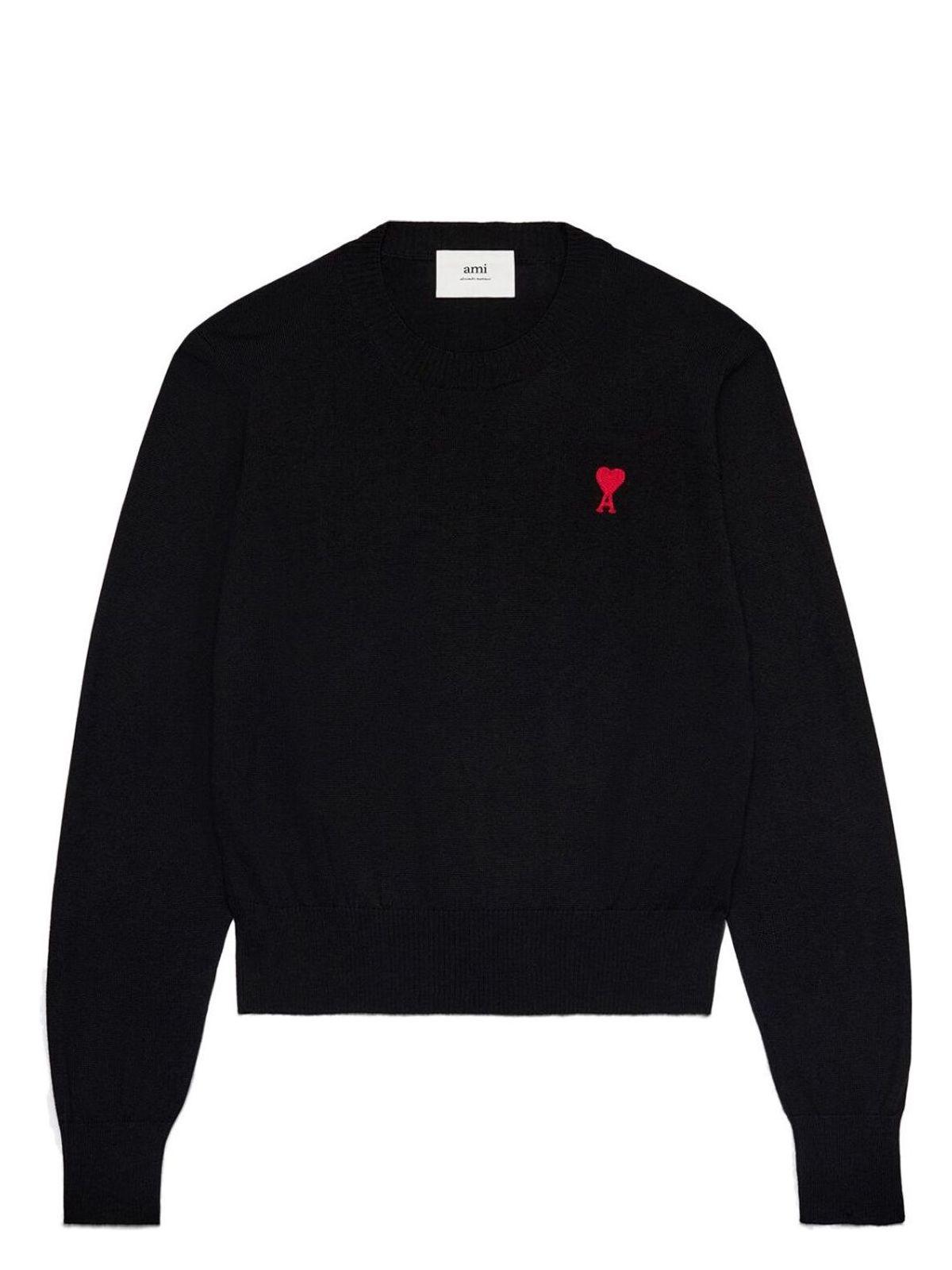AMI ALEXANDRE MATTIUSSI Ami Classic Black Sweater With Round Neckline And Emblem Detail Product Image