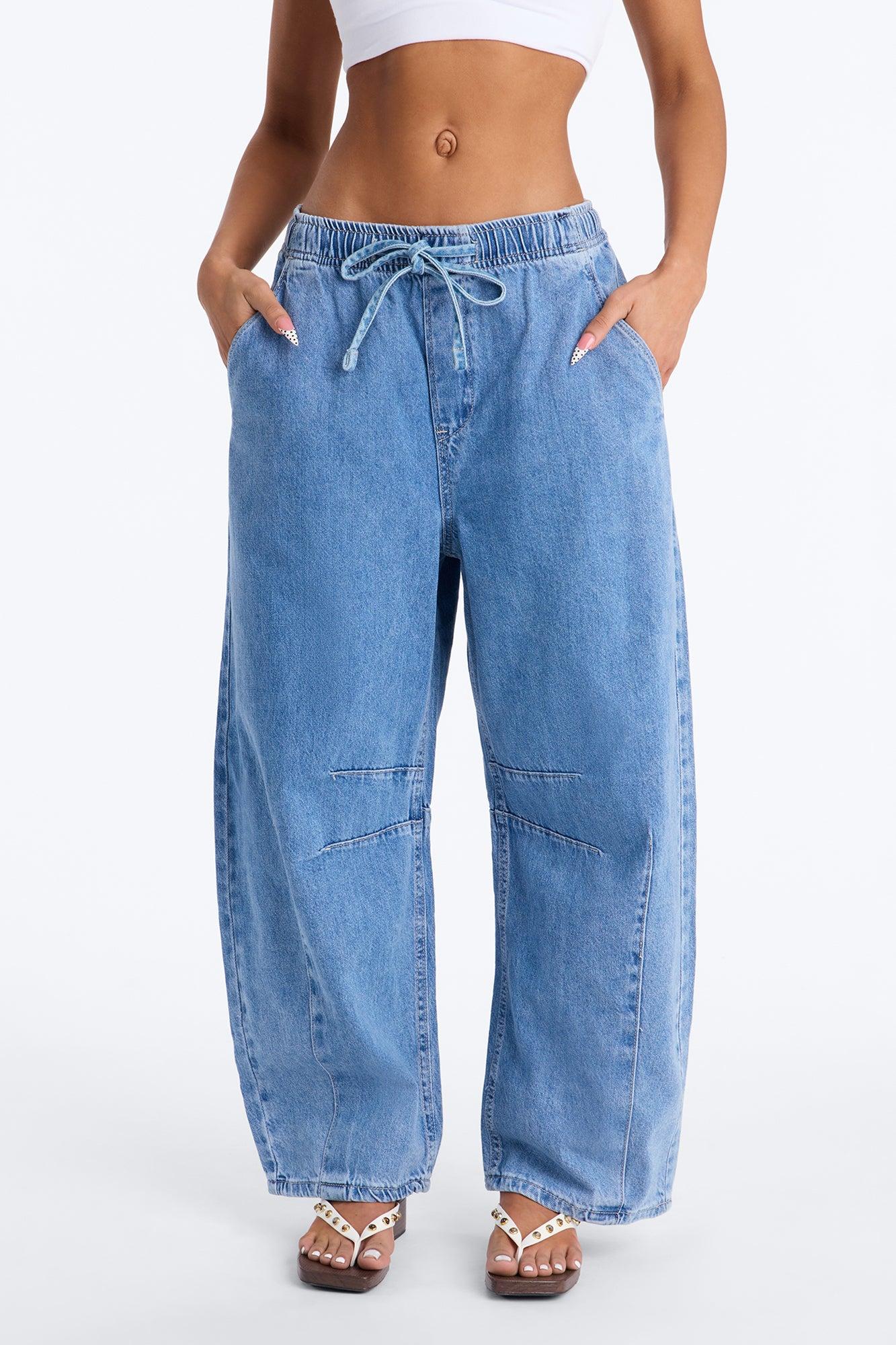 Vacay Moods Pull On Tie Waist Jeans - Light Wash Female Product Image