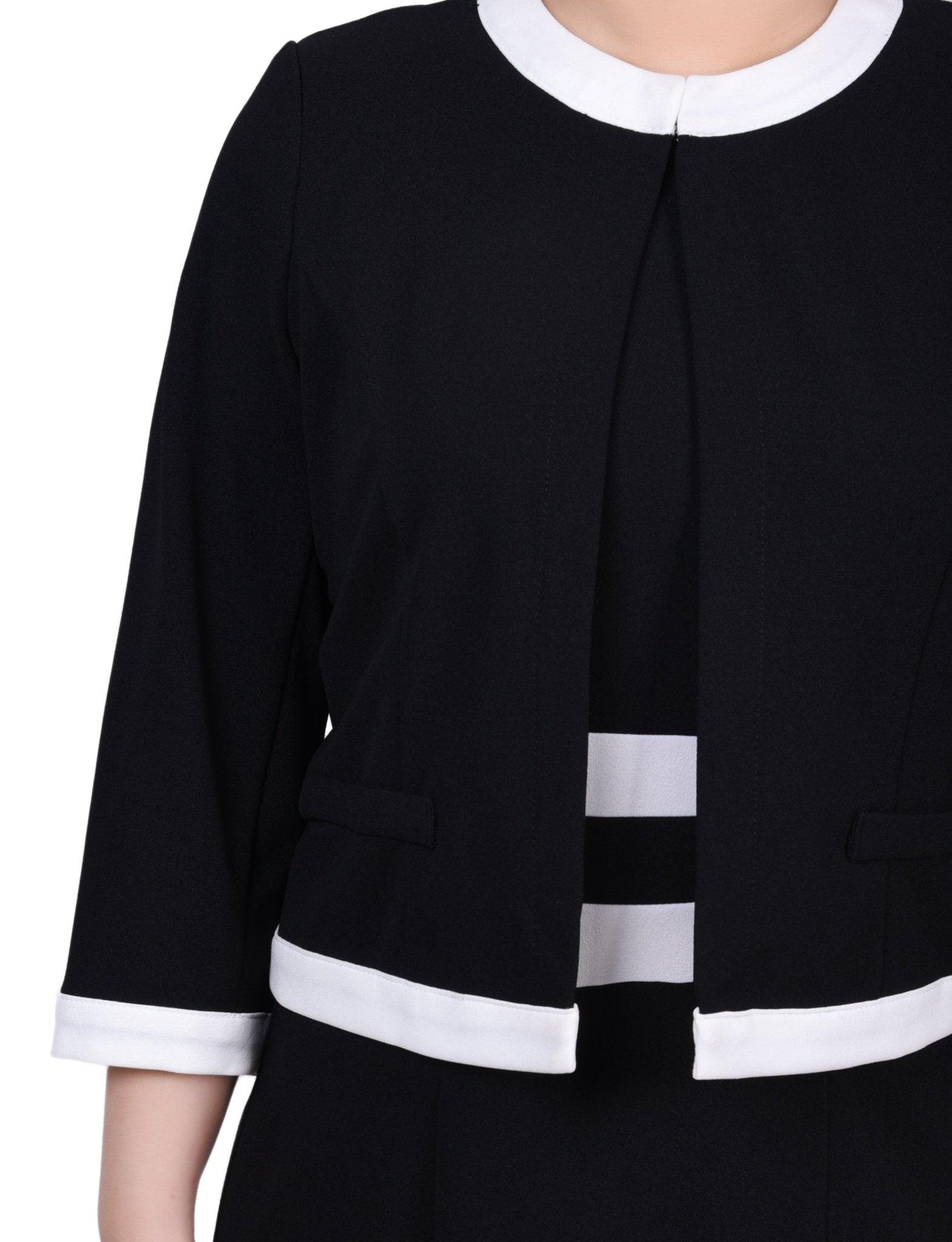 Black White Elbow Sleeve Colorblocked 2 Piece Dress Set Product Image