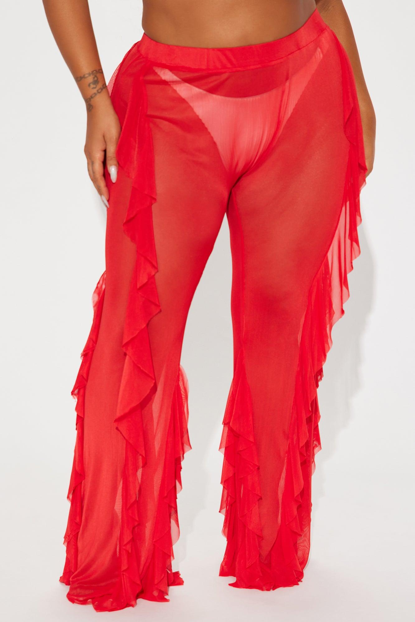 Celeste Ruffles Mesh Cover Up Pants - Red Product Image