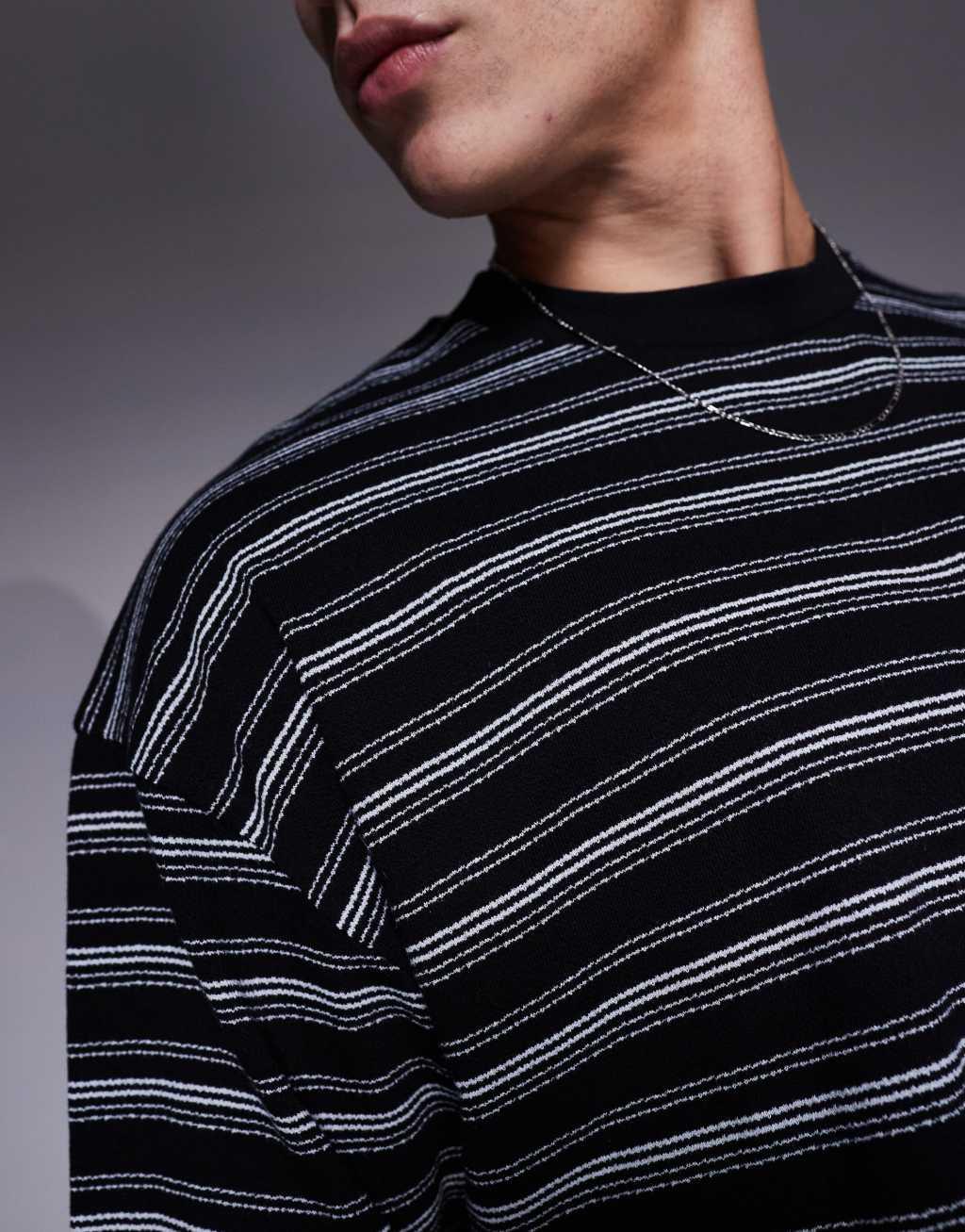 ASOS DESIGN oversized t-shirt in heavyweight 230gsm textured black stripe Product Image