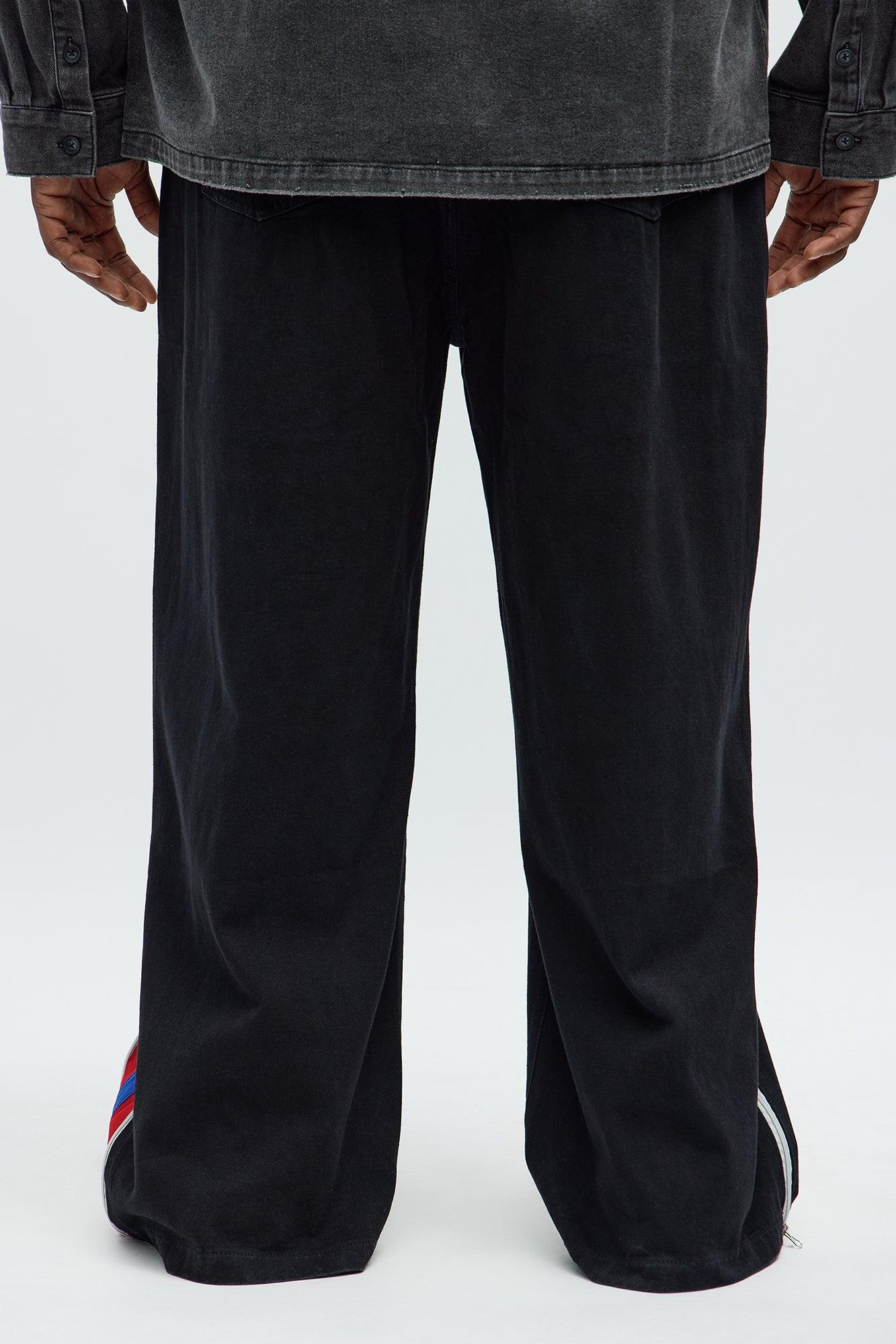 Baggy Side Stripe Zip Hit Jeans - Black Male Product Image