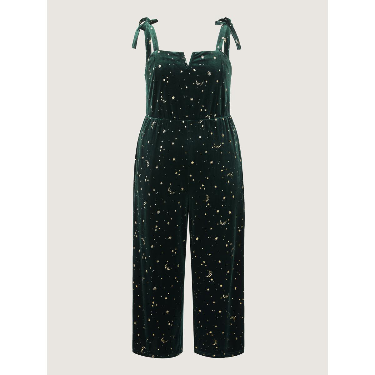 Plus Size DarkGreen Velvet Stretchy Gold Stamp Jumpsuit Women Party&Cocktail Sleeveless Non Party Loose Jumpsuits BloomChic 26/4X Product Image