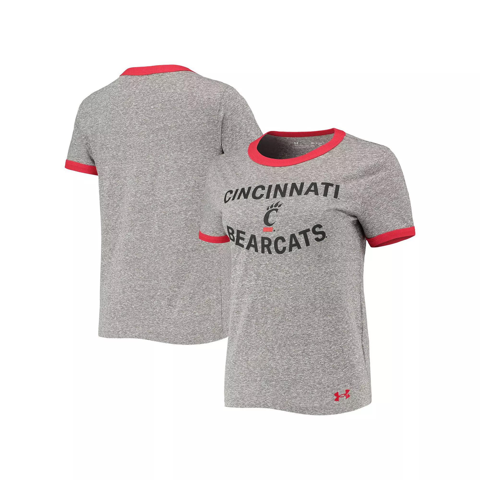 Women's Under Armour Heathered Gray Cincinnati Bearcats Siro Slub Tri-Blend Ringer T-Shirt,  Product Image