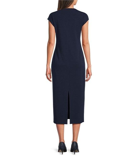 Vince Camuto Mock Neck Cap Sleeve Ribbed Knit Midi Sheath Dress Product Image