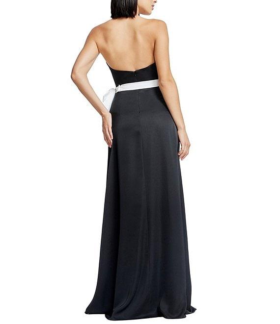 Dress the Population Athene Satin Strapless Sweetheart Neck Sleeveless Front Bow A-Line Gown Product Image