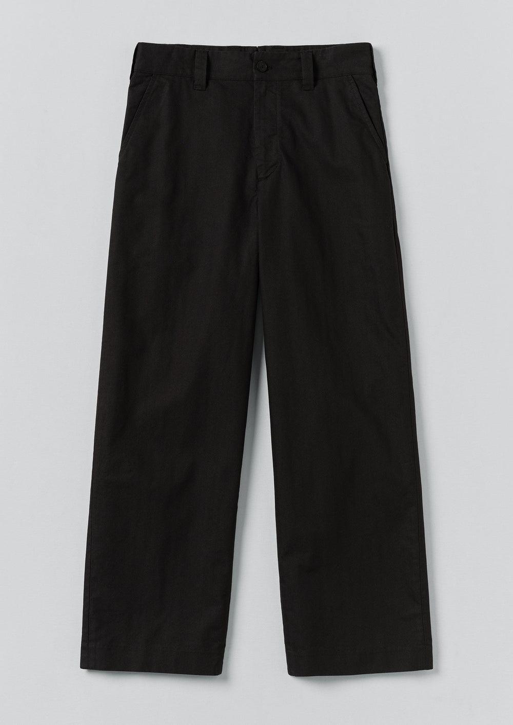 Cotton Wool Herringbone Wide Leg Pants | Black Product Image