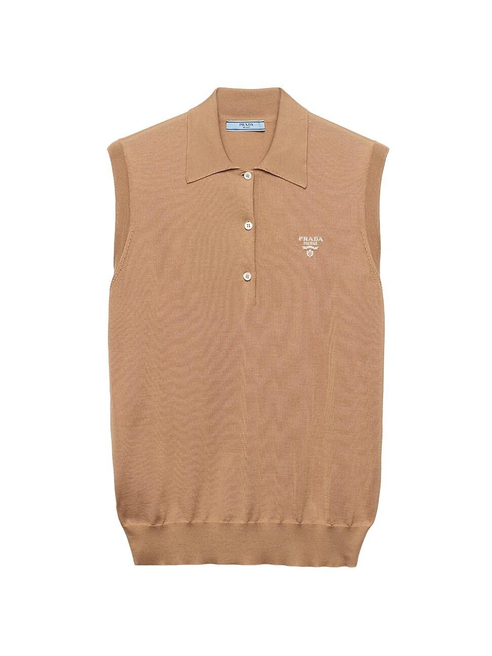 Womens Sleeveless Silk Polo Shirt Product Image
