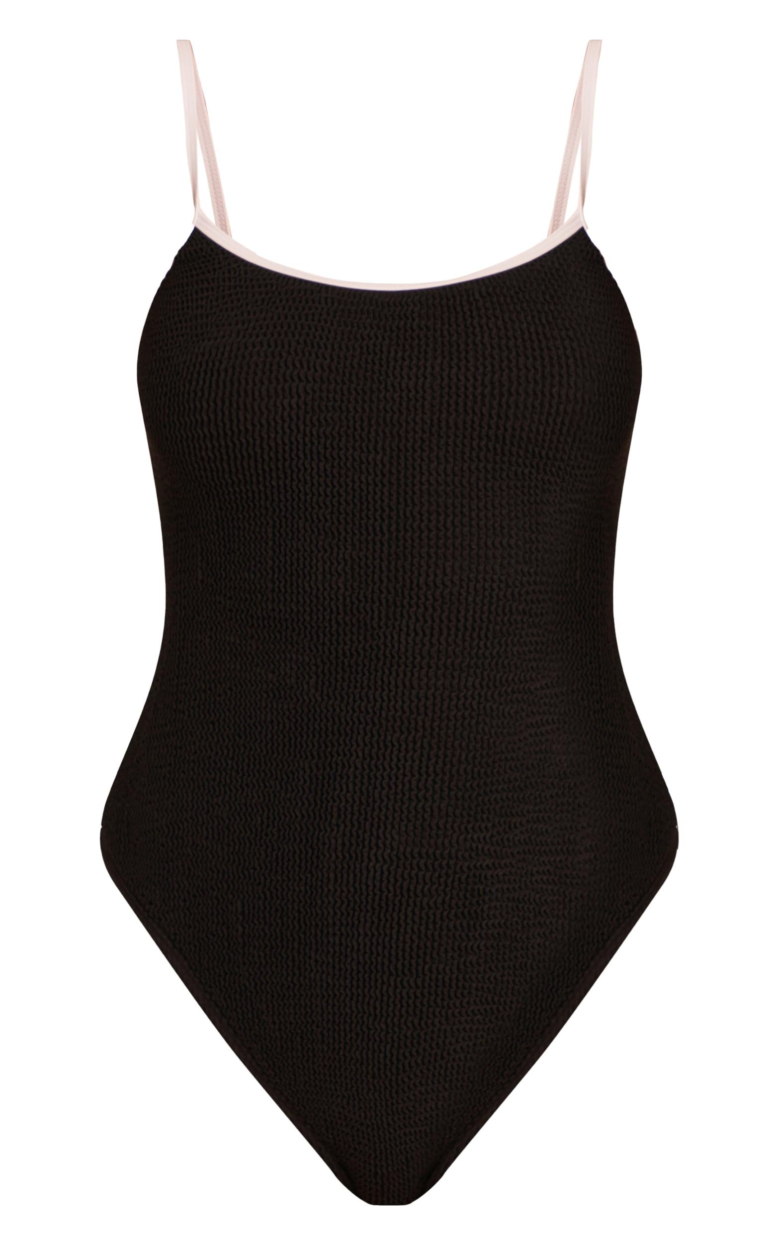 Black Crinkle Contrast Binding Strappy Swimsuit Product Image