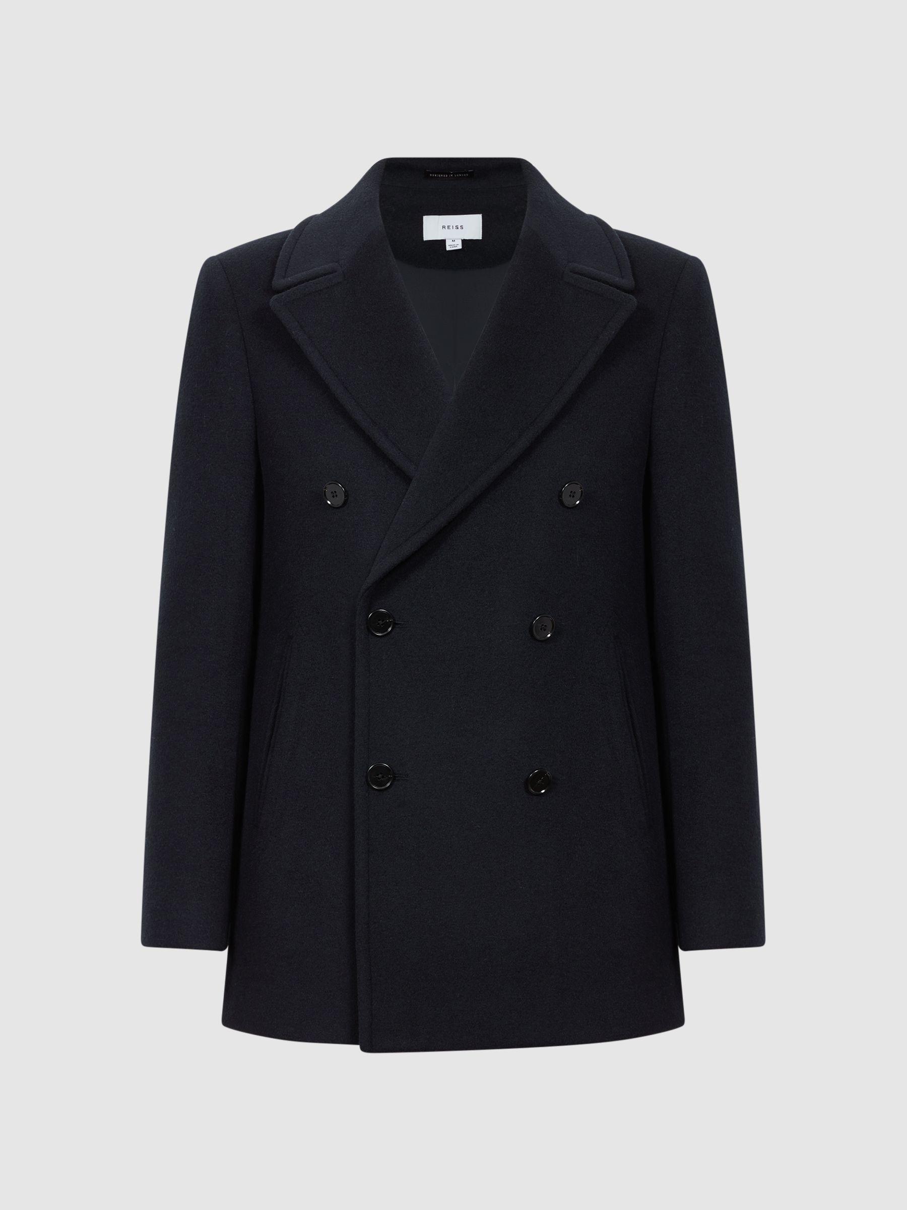 Wool Blend Double Breasted Peacoat in Light Navy Product Image