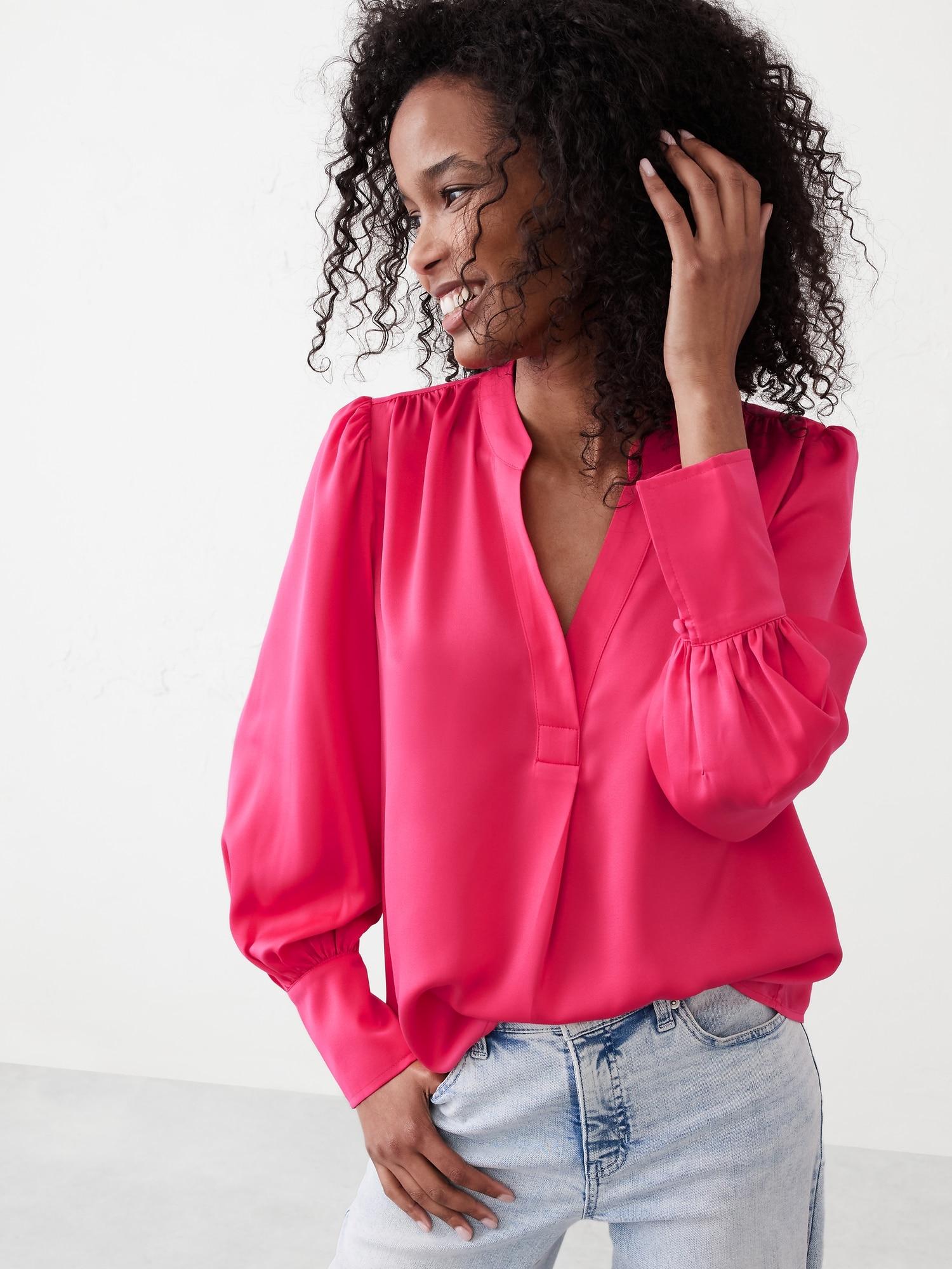 Crepe Volume-Sleeve Blouse Product Image