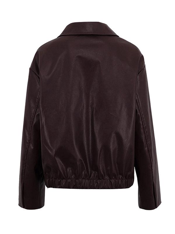 Long Sleeves Loose Elasticity Solid Color Zipper Lapel Jackets Outerwear Product Image