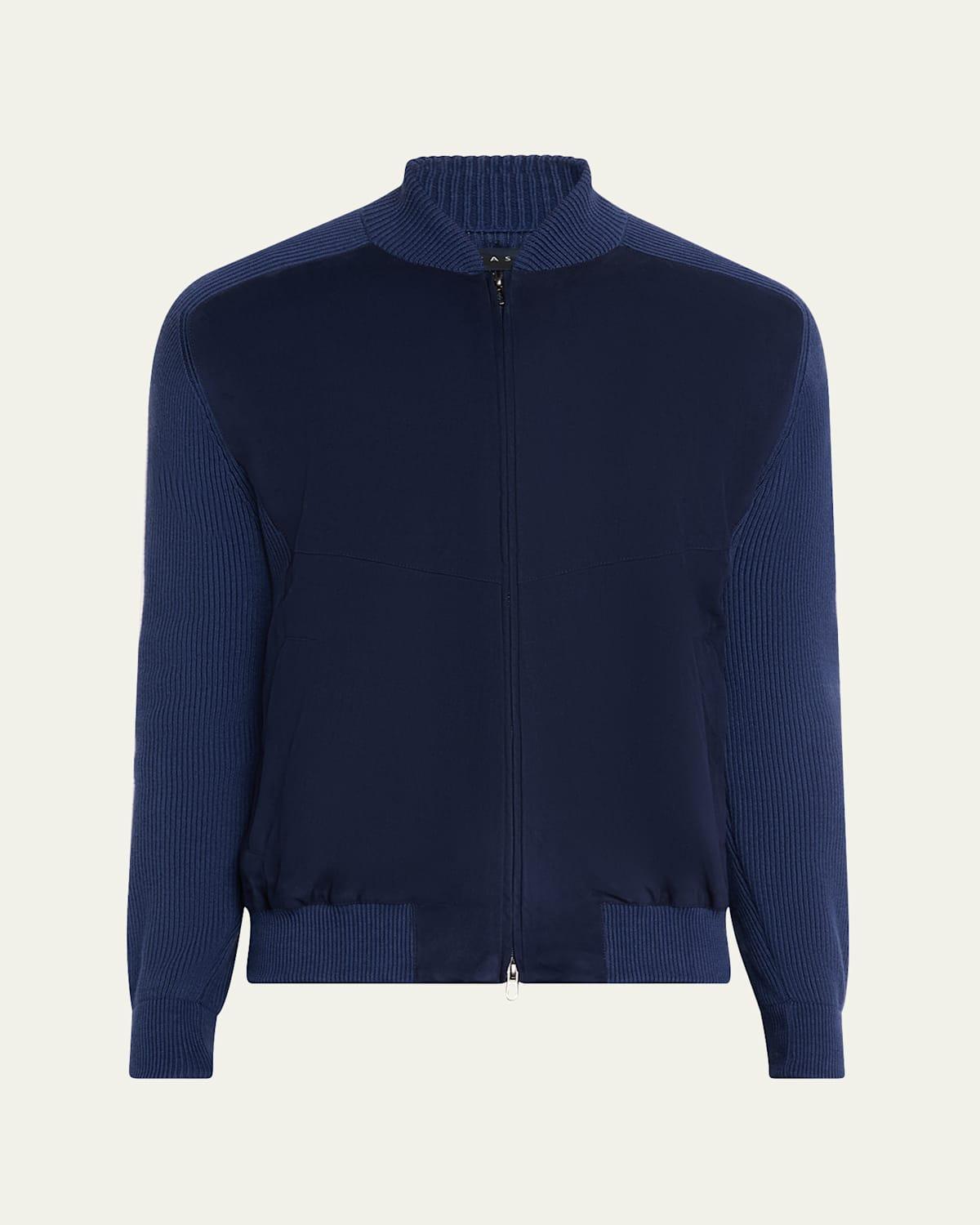 Mens Knit and Suede Bomber Jacket Product Image