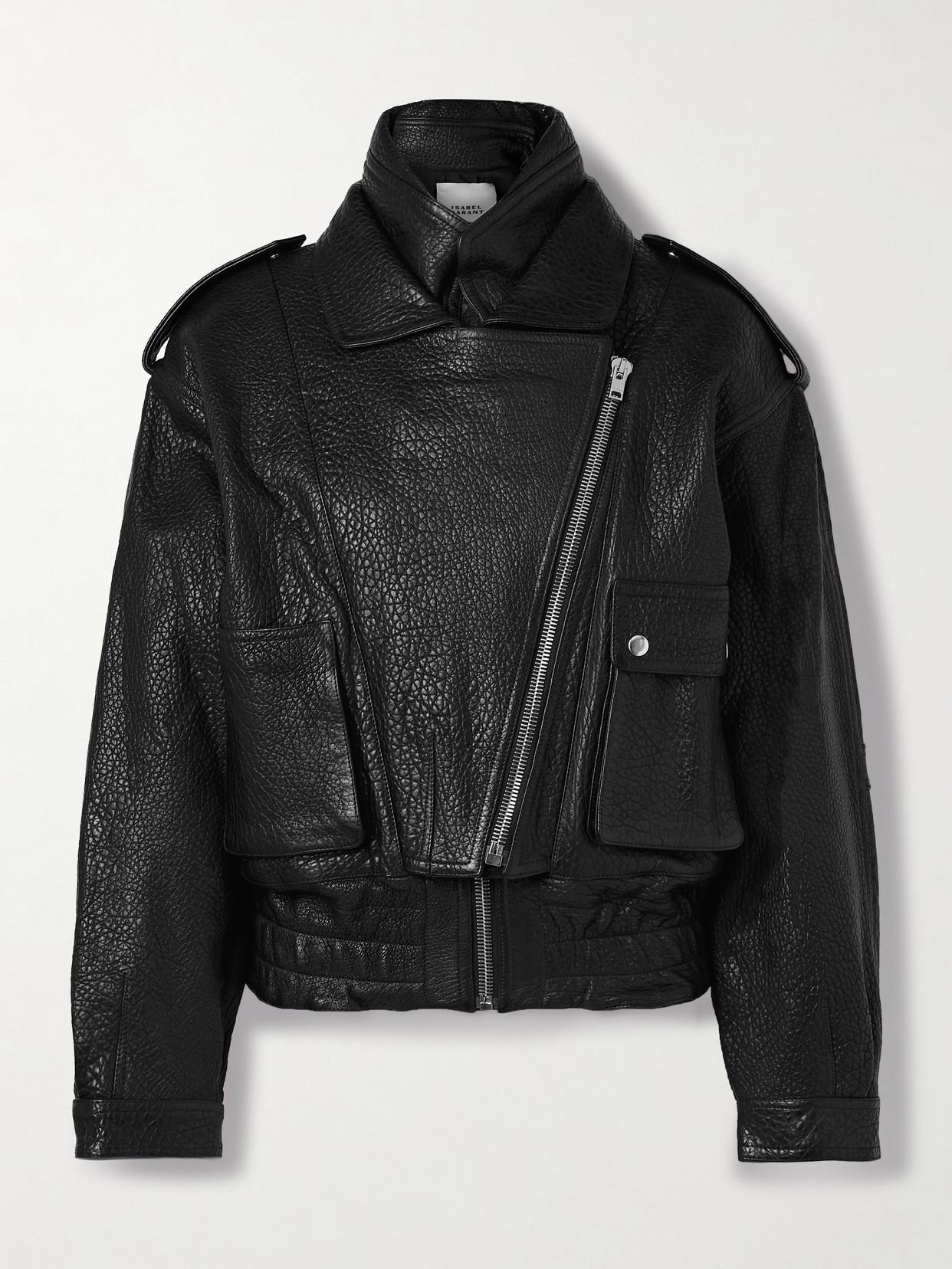 ISABEL MARANT Aneli Double-collar Leather Bomber Jacket In Black Product Image