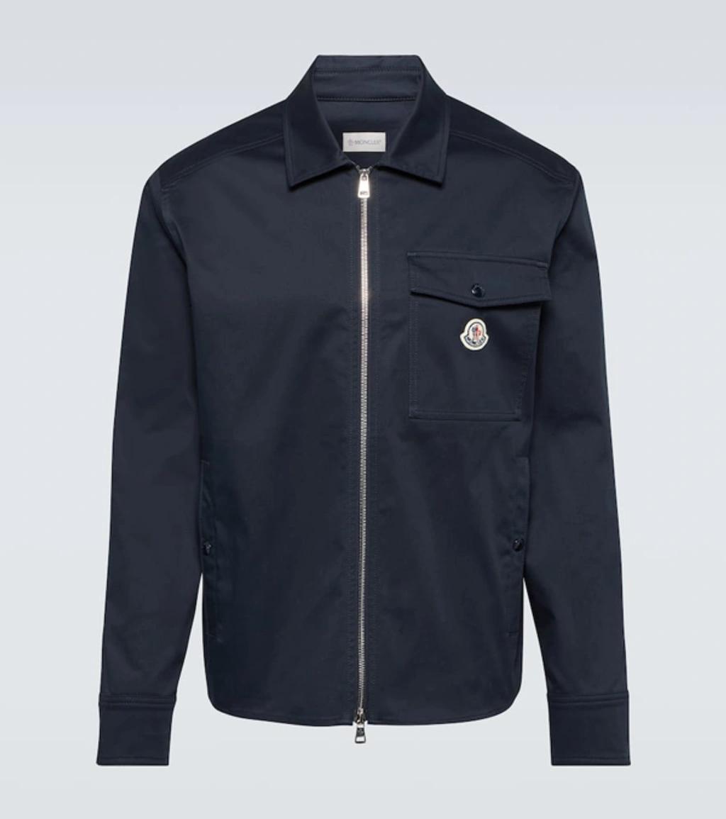 MONCLER Cotton Stretch Garbardine Zip-up Shirt Jacket In Navy Product Image