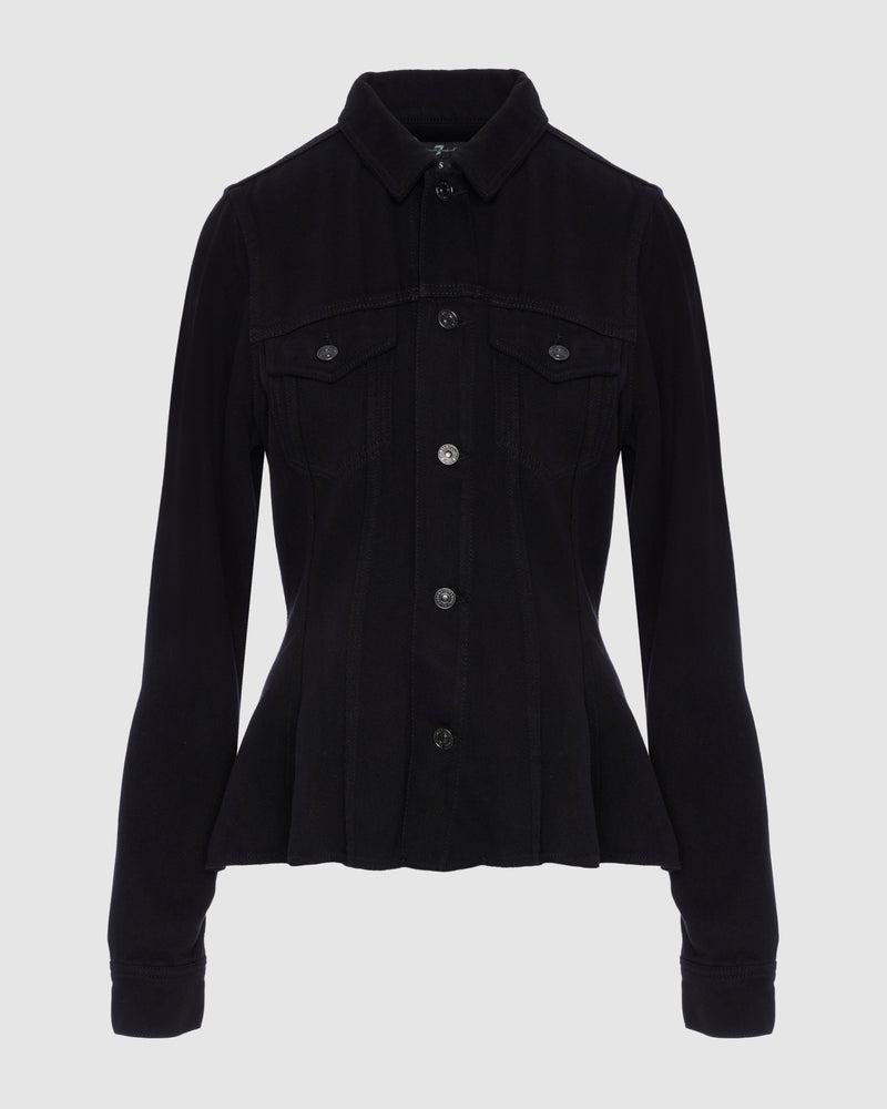 Denim Lustre Flounce Trucker Jacket Product Image