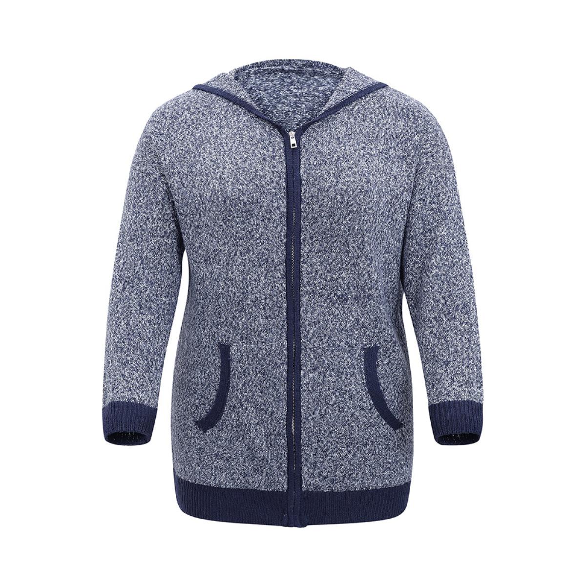 Plus Size Supersoft Essentials Contrast Trim Heather Pocket Zipper Cardigan Midnight Women Casual Loose Long Sleeve Dailywear Cardigans BloomChic 22-24/3X Product Image