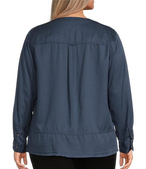 Westbound Plus Size Woven 3/4 Roll-Tab Sleeve Henley Top Product Image