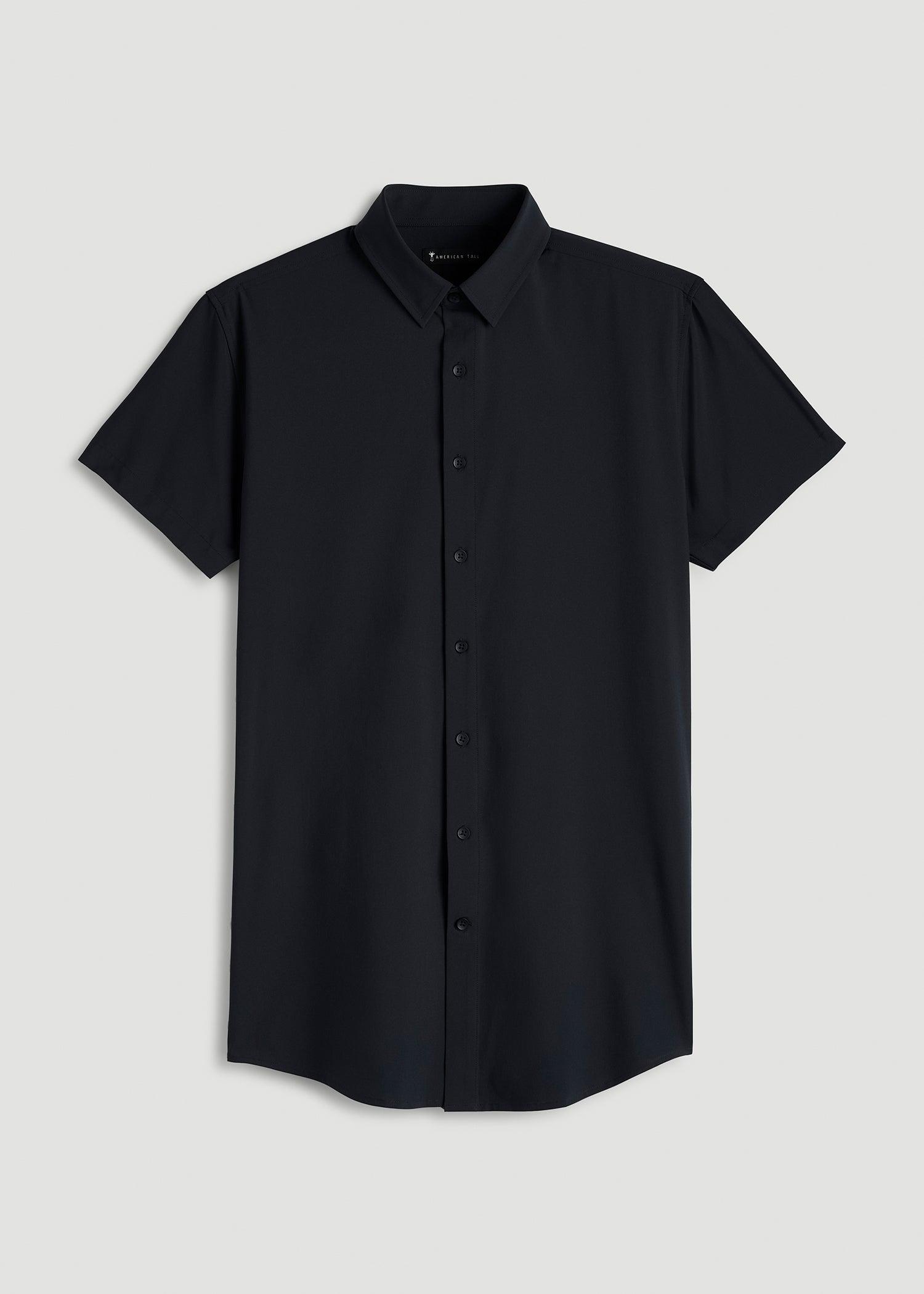 Short Sleeve Traveler Stretch Button Shirt for Tall Men in Black Male Product Image