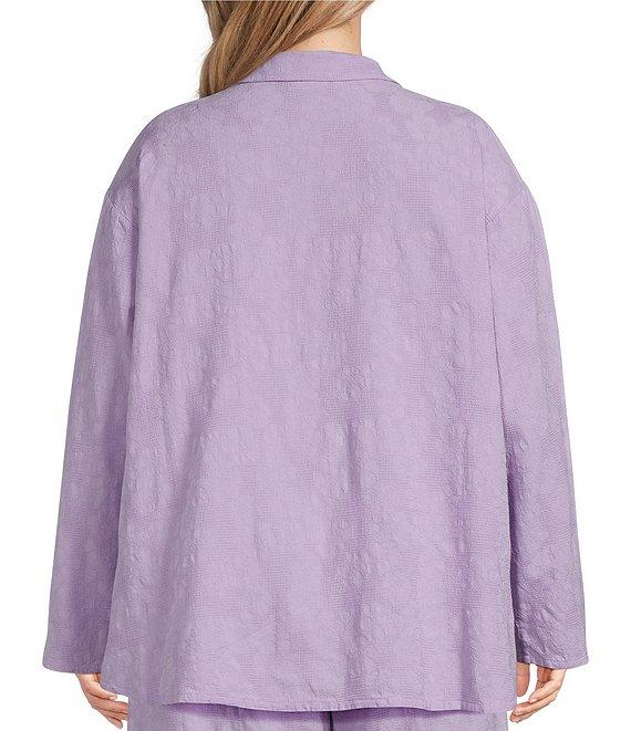 Bryn Walker Plus Size Jacquard Floral Textured Notch Collar 3/4 Sleeve Oversized Button Front Shirt Product Image