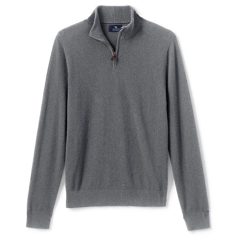 Men's Lands' End Cashmere Quarter-Zip Sweater,  Product Image