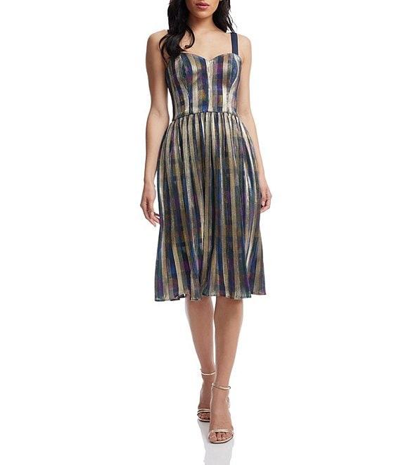 Dress the Population Poppie Metallic Knit Sweetheart Neck Sleeveless Fit & Flare Midi Dress Product Image