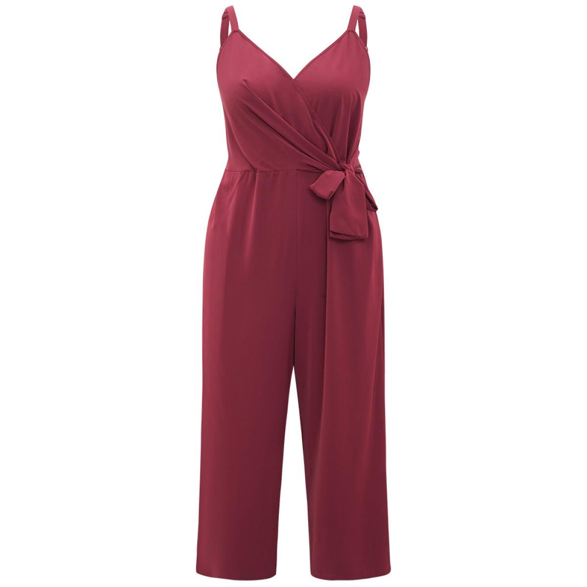 Plus Size Scarlet Plain Surplice Neck Twist Front Cami Jumpsuit Women Elegant Sleeveless Spaghetti Strap Dailywear Loose Jumpsuits BloomChic 30/6X Product Image