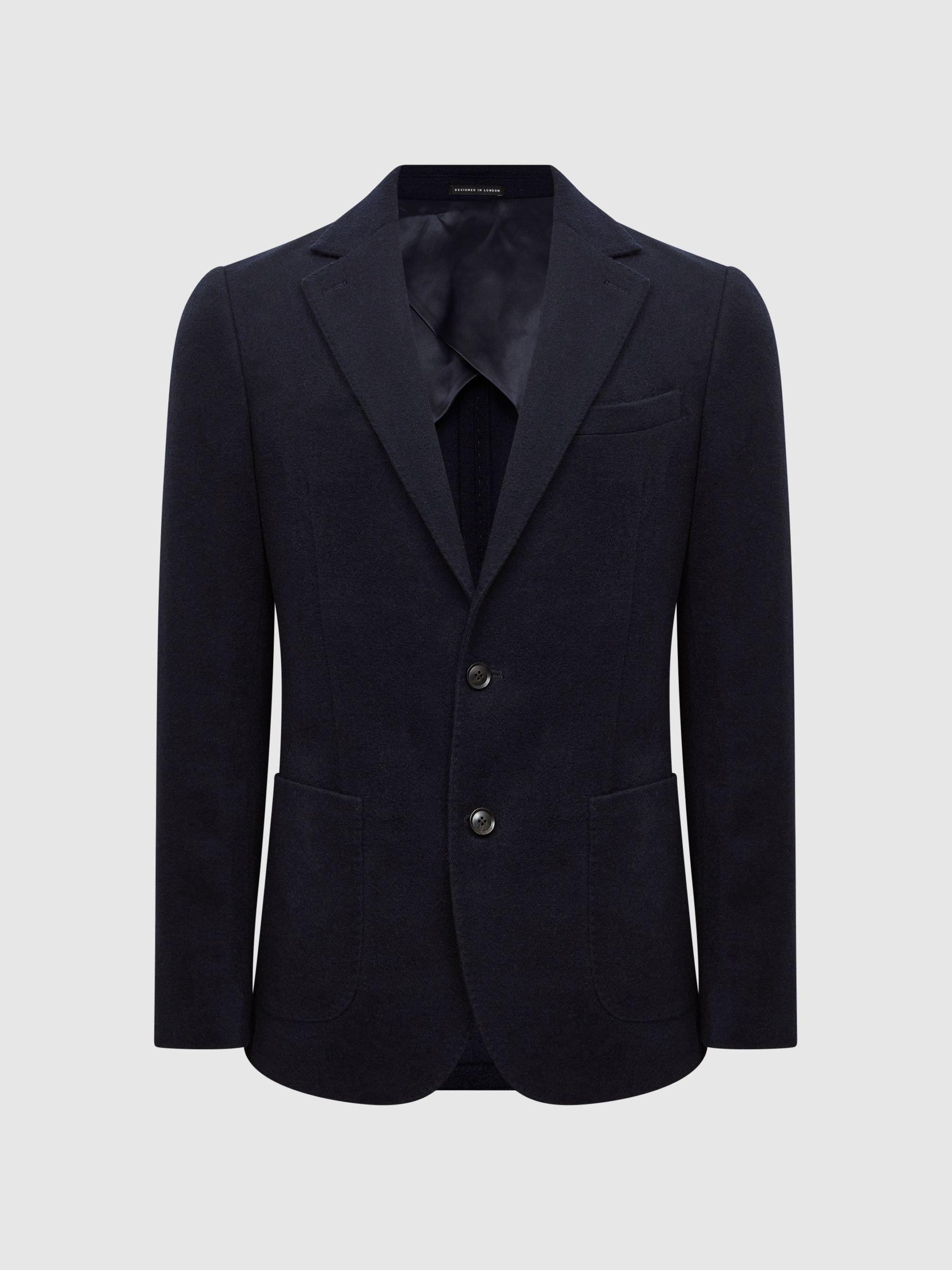 Single Breasted Slim Fit Flannel Blazer in Navy Product Image