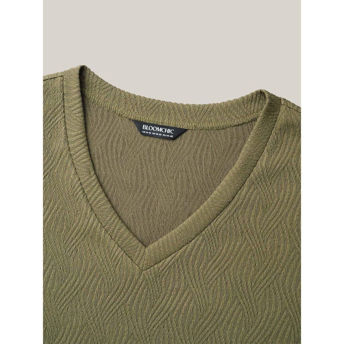 Plus Size Textured V-Neck Half Sleeve T-Shirt ArmyGreen Women Casual Texture V-neck Everyday T-shirts BloomChic 14-16/1X Product Image