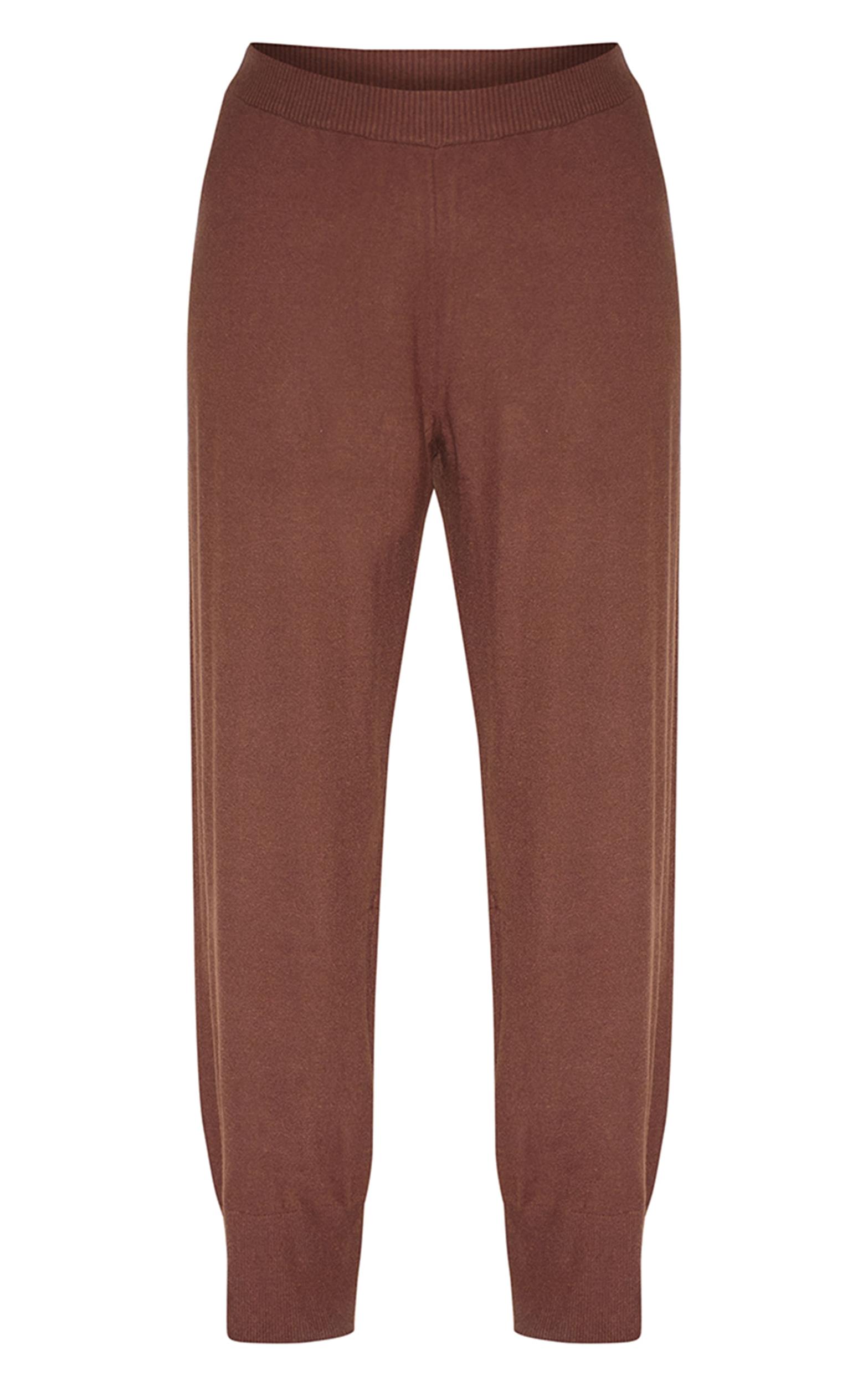 Plus Chocolate Basic Knit Wide Leg Pants Product Image