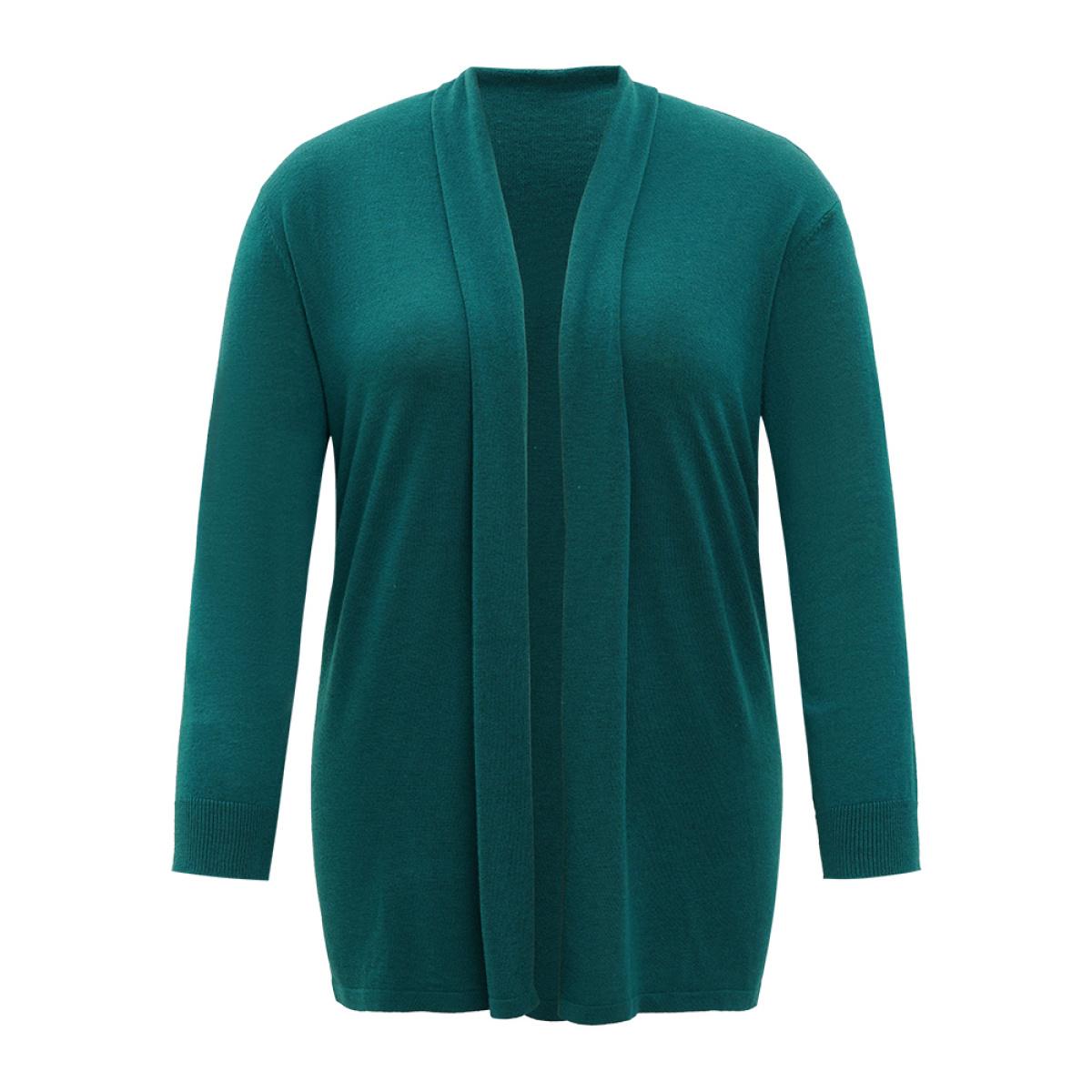 Plus Size Supersoft Essentials Plain Open Front Elastic Cuffs Cardigan Cyan Women Casual Long Sleeve Everyday Cardigans BloomChic 10/M Product Image