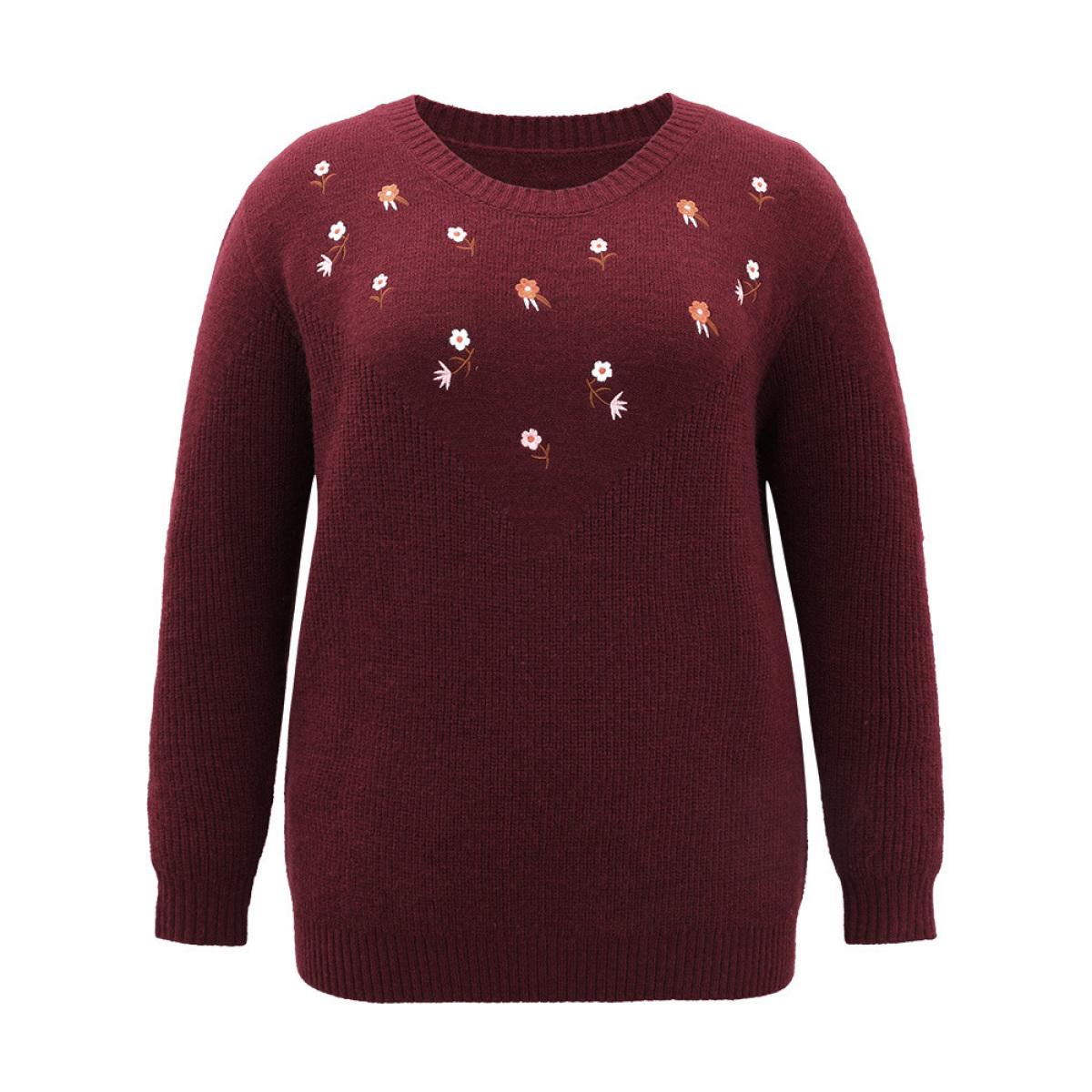 Plus Size Plaid Two Tone Patchwork Rib Knit Sweatshirt Women Indigo Elegant Rib Knit Round Neck Dailywear Sweatshirts BloomChic 14-16/1X Product Image