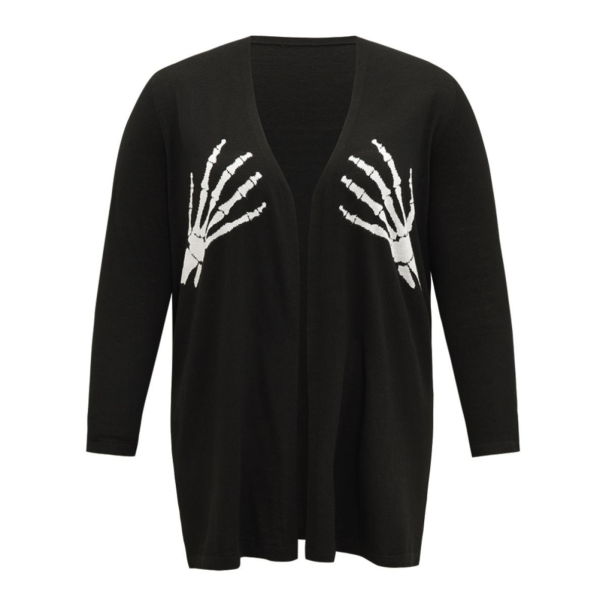 Plus Size Supersoft Essentials Halloween Skull Print Open Front Cardigan Black Women Casual Long Sleeve Festival-Halloween Cardigans BloomChic 10/M Product Image