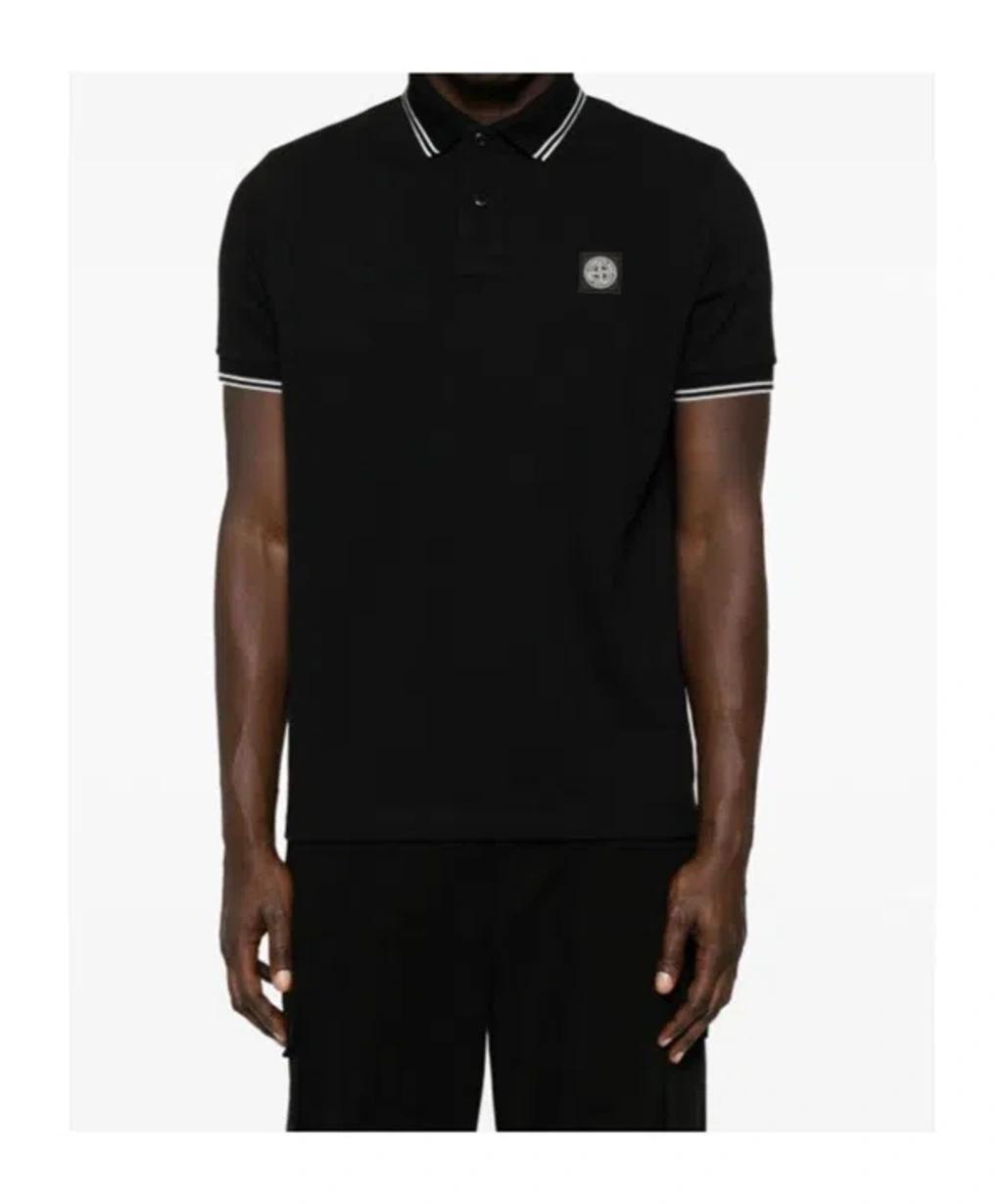 STONE ISLAND Mens Black Brand-patch Regular-fit Stretch-cotton Polo Shirt Xl Product Image
